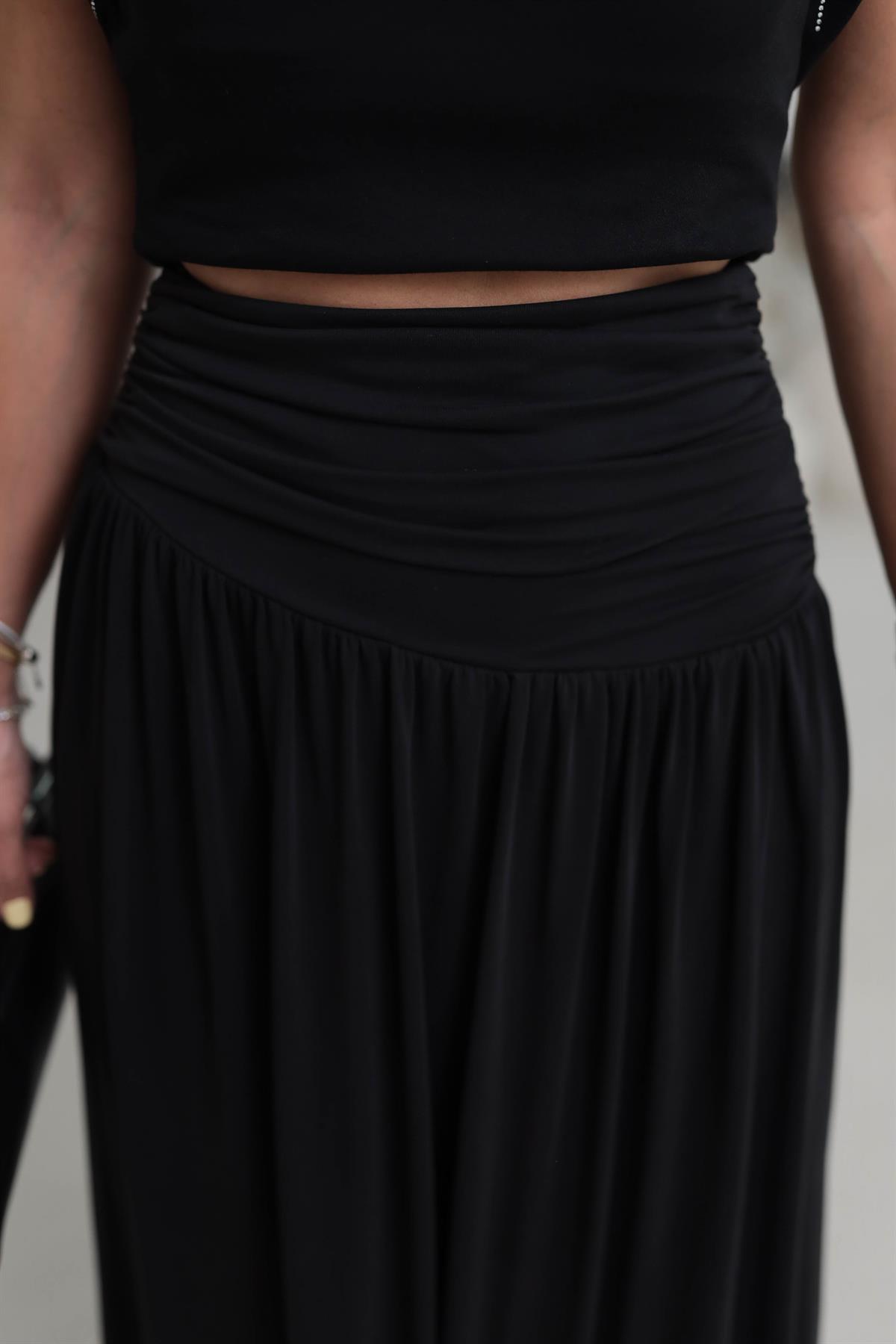 7234 Örme Korsajlı Modal Etek SİYAH