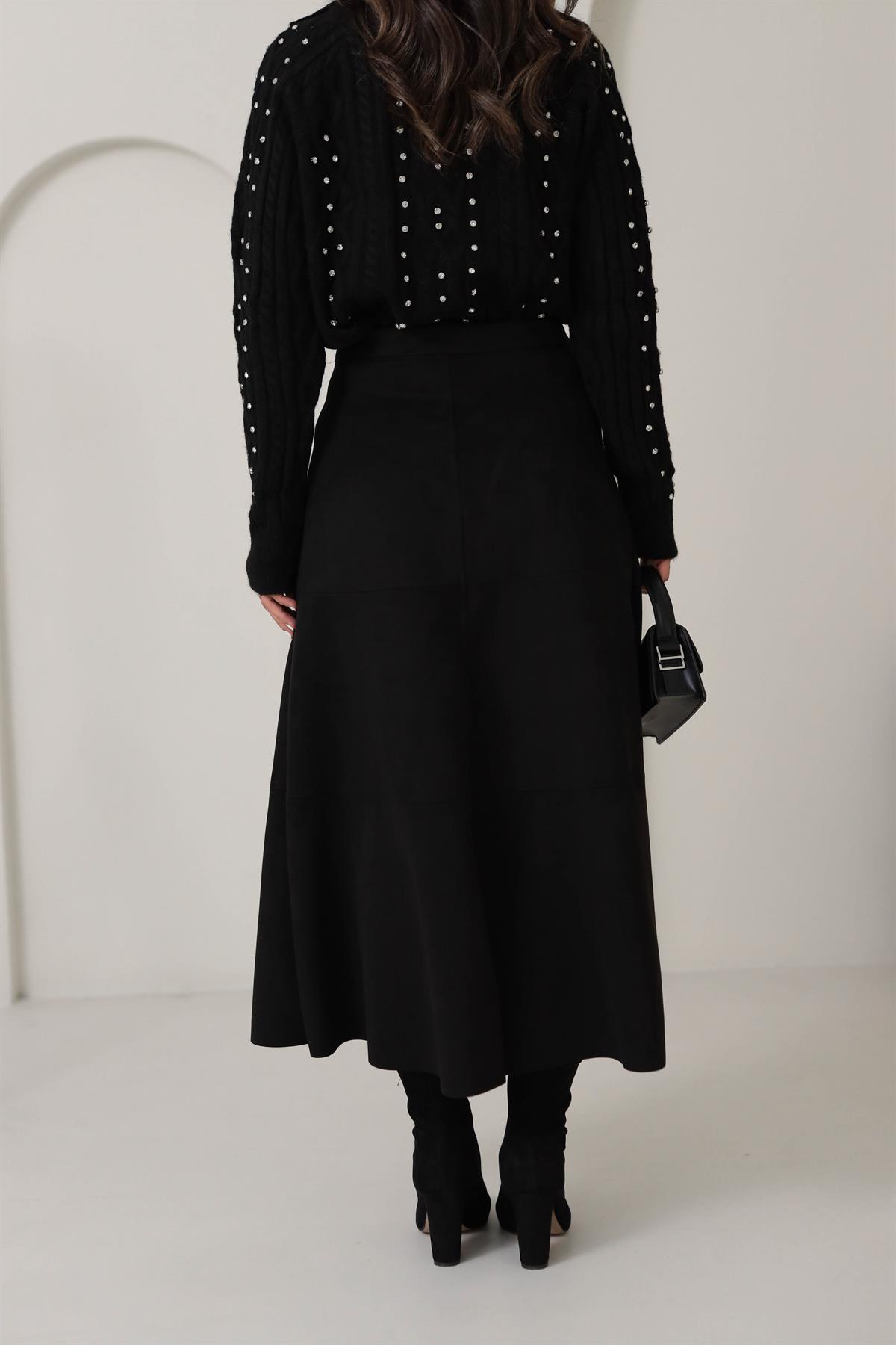 6559 Parçalı Nubuk Etek