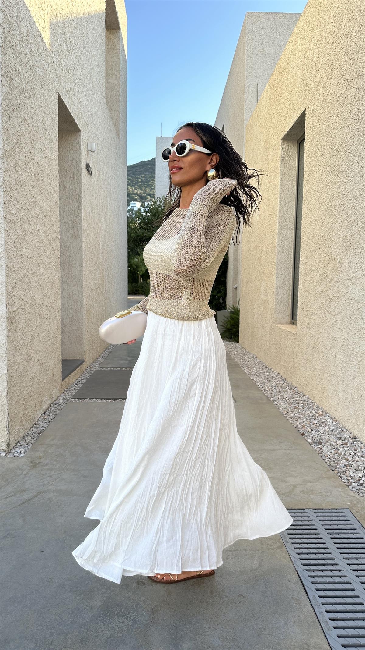 3207 Bel Lastikli Astarlı Uzun Etek