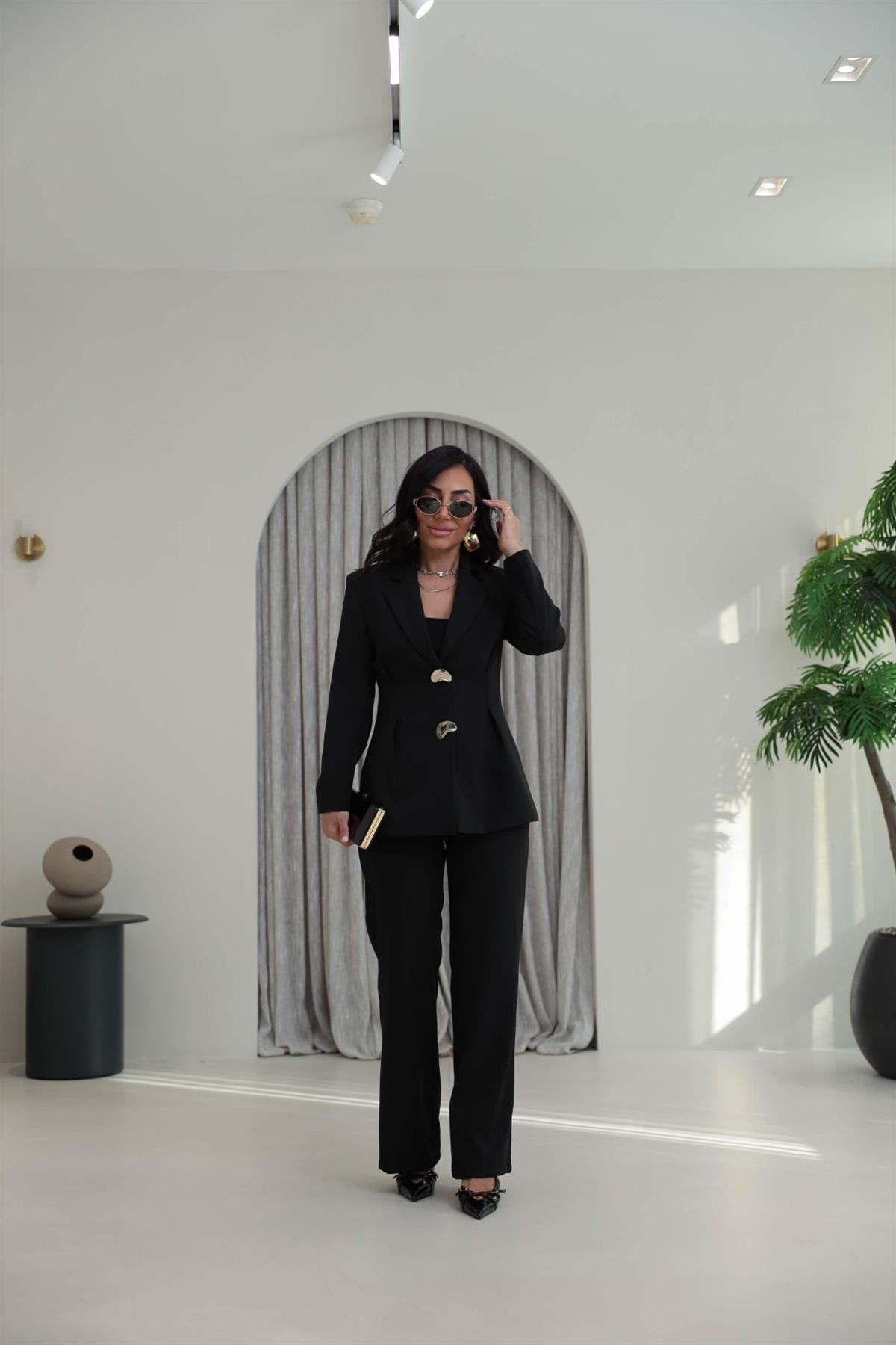 9201 Gold Düğmeli Ceket ve Pantolonlu Takım SİYAH