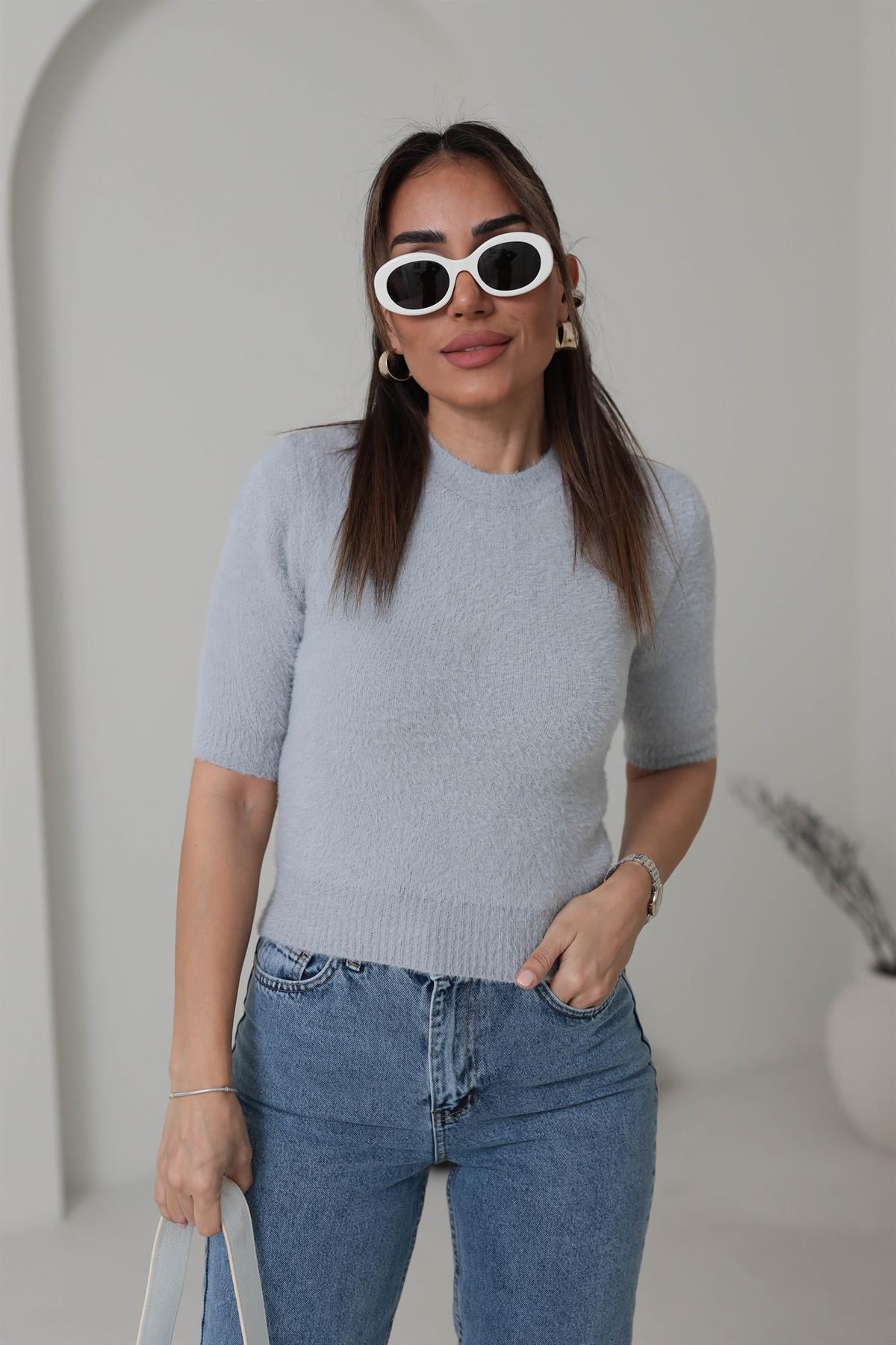 4231 Kısa Kol Yumuşak Dokulu Kazak GRİ