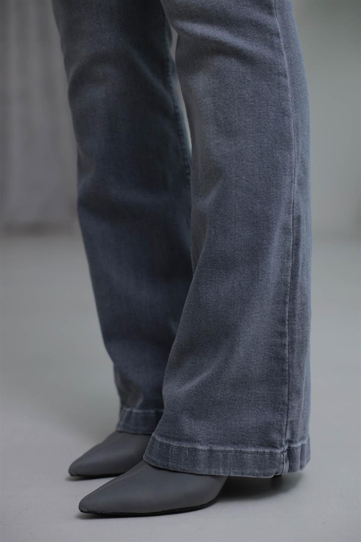 2023 Likralı İspanyol Paça Jean AÇIK GRİ