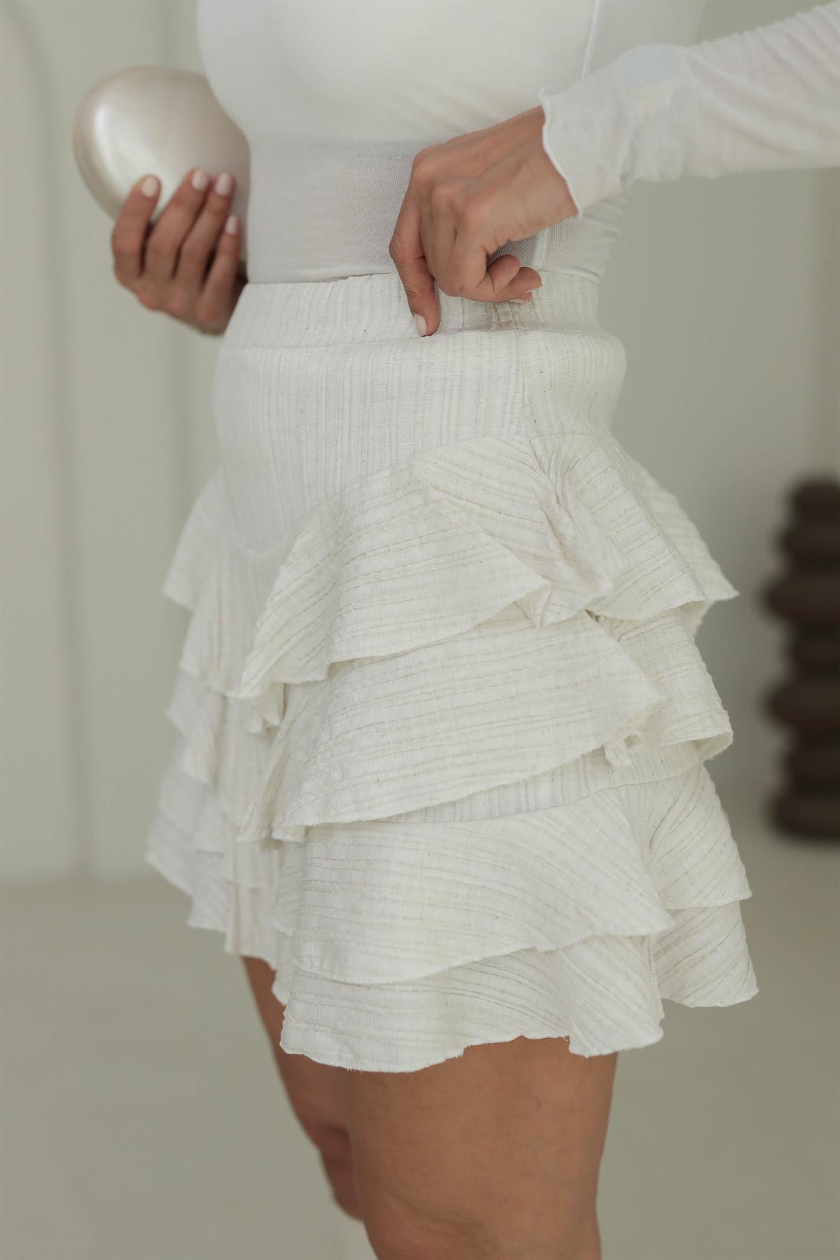 8785 Krinkıl Kumaş Şort Astarlı Katkat Etek TAŞ