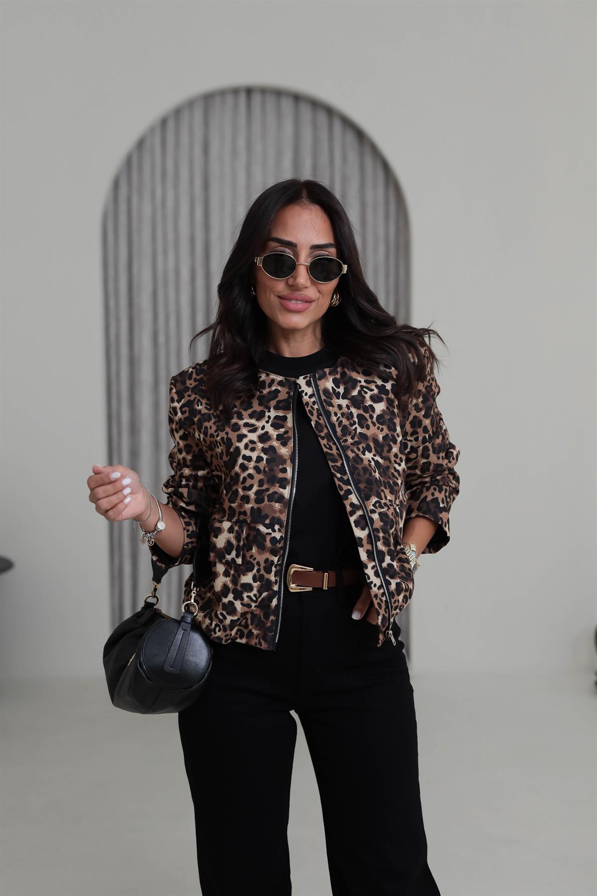 5523 Leopar Desen Fermuarlı Bomber LEOPAR