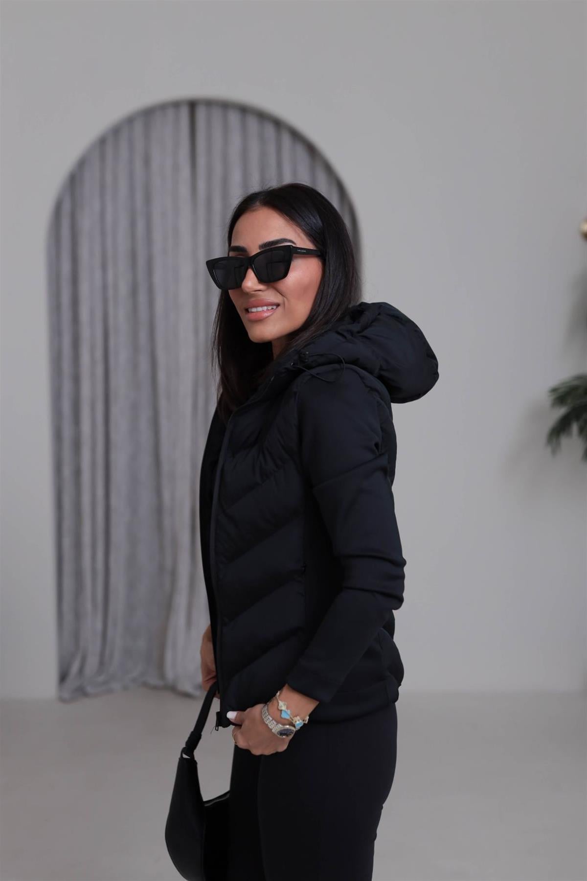 118 Kapşonlu Fermuarlı Hybrid Mont SİYAH