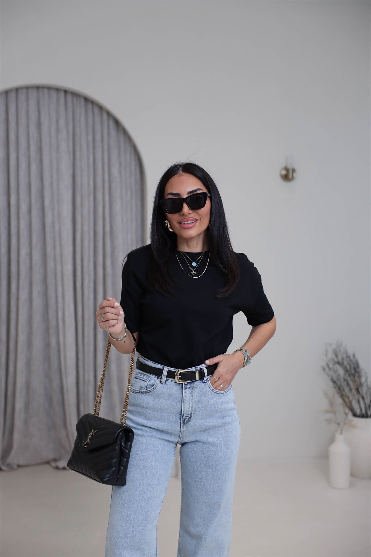 3683Y Bisiklet Yaka Pamuklu Basic Tshirt SİYAH