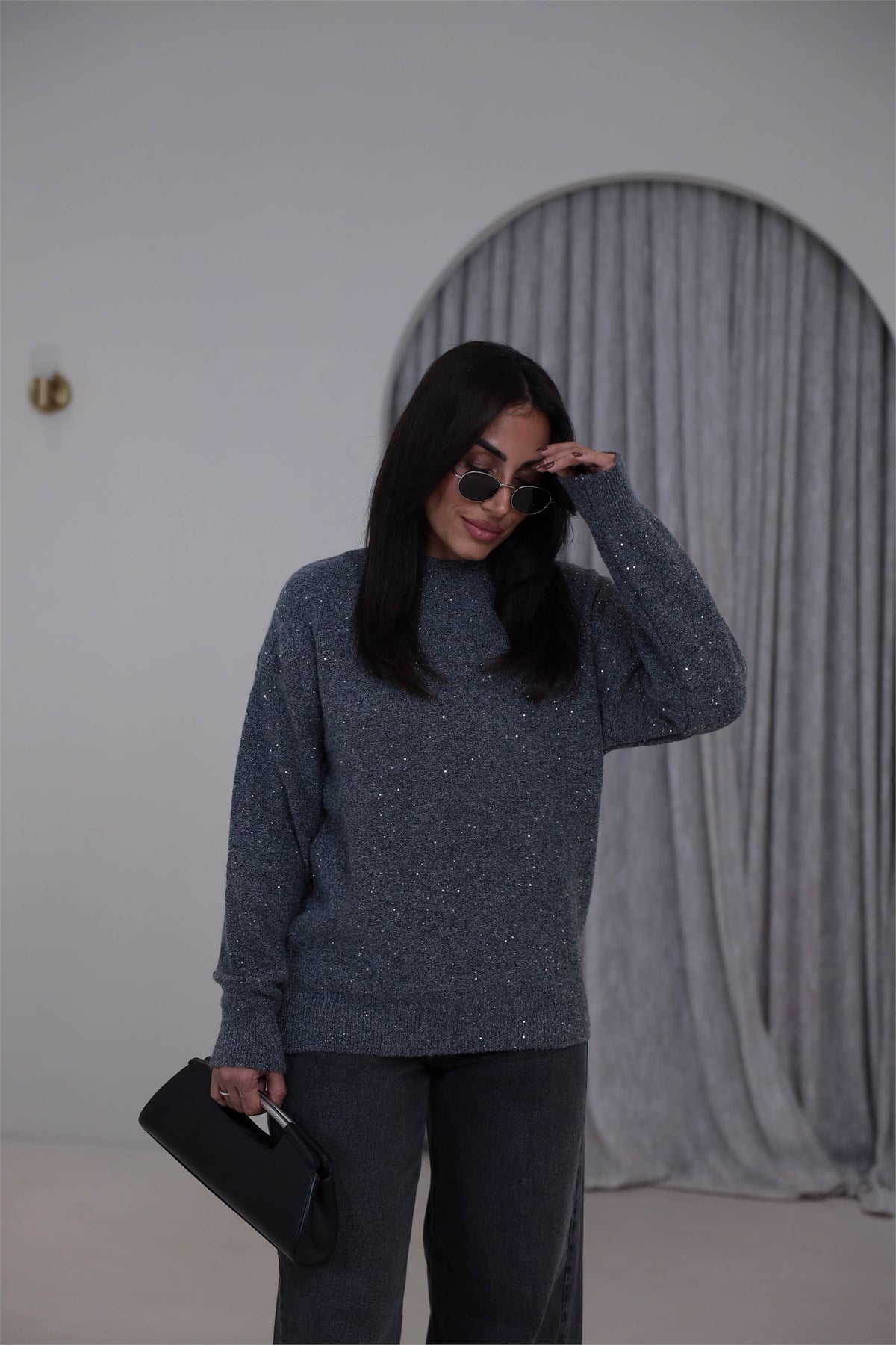 5327 Simli Pullu Bisiklet Yaka Kazak GRİ