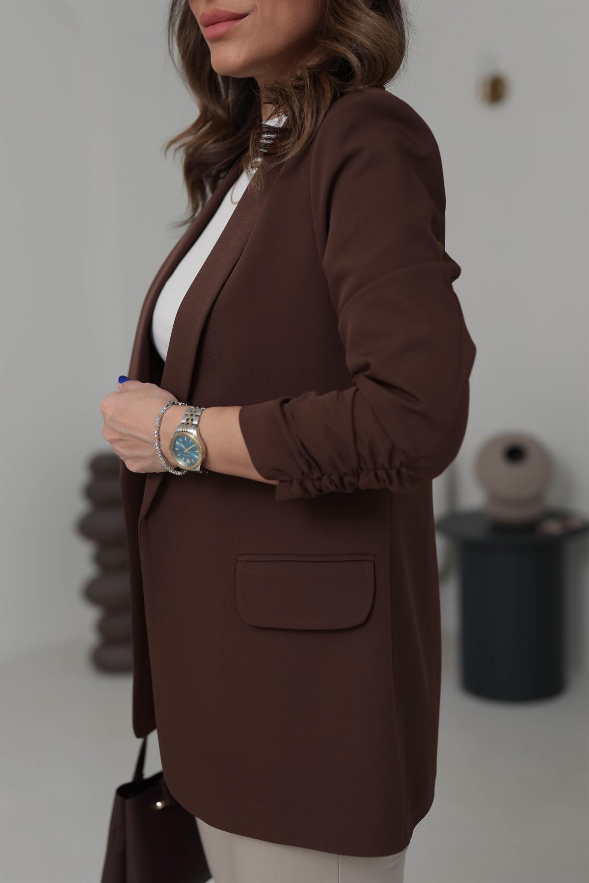 3101K Kol Büzgülü Blazer Ceket KAHVE