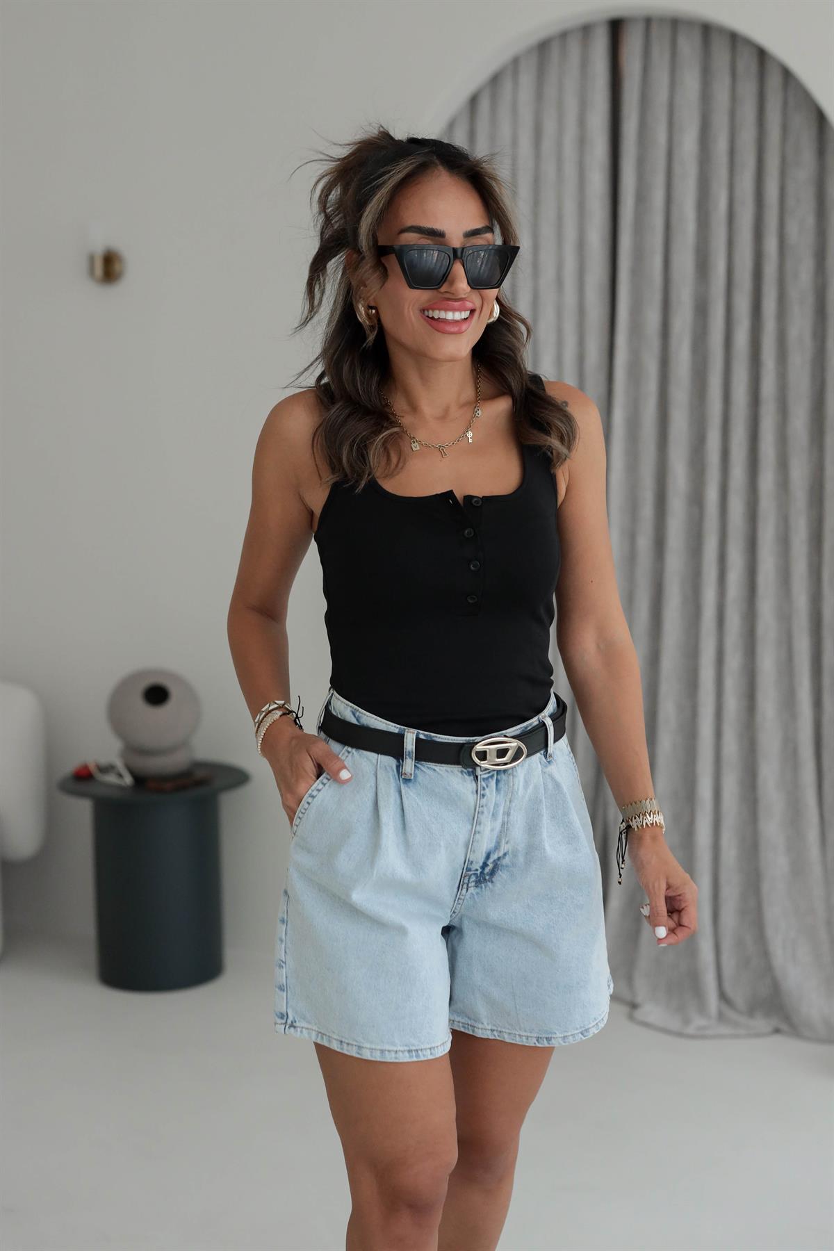 6217 Düğme Detaylı Pamuklu Atlet