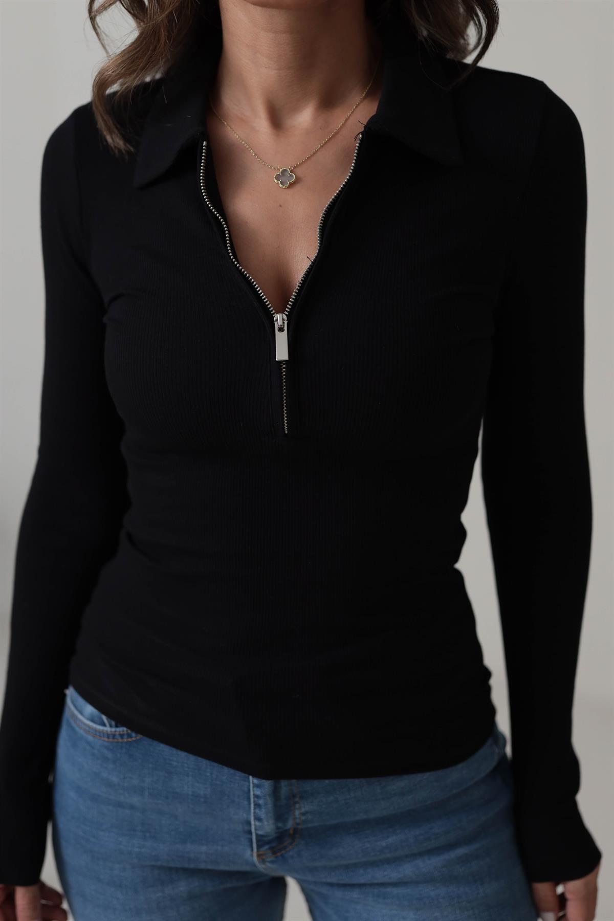 6365 Fermuarlı Uzun Kol Bluz