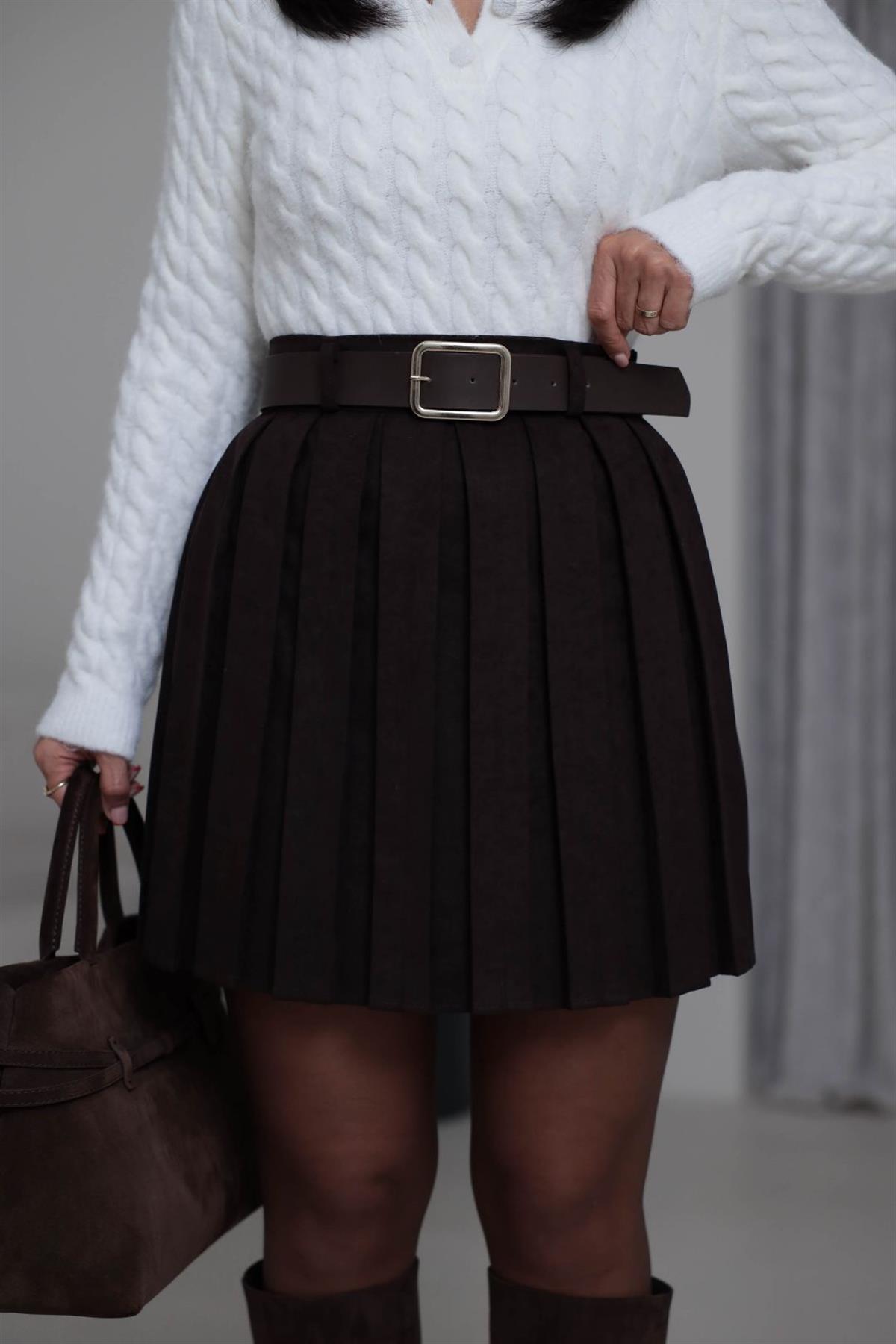 0652 Kemerli Piliseli Nubuk Etek ACI KAHVE