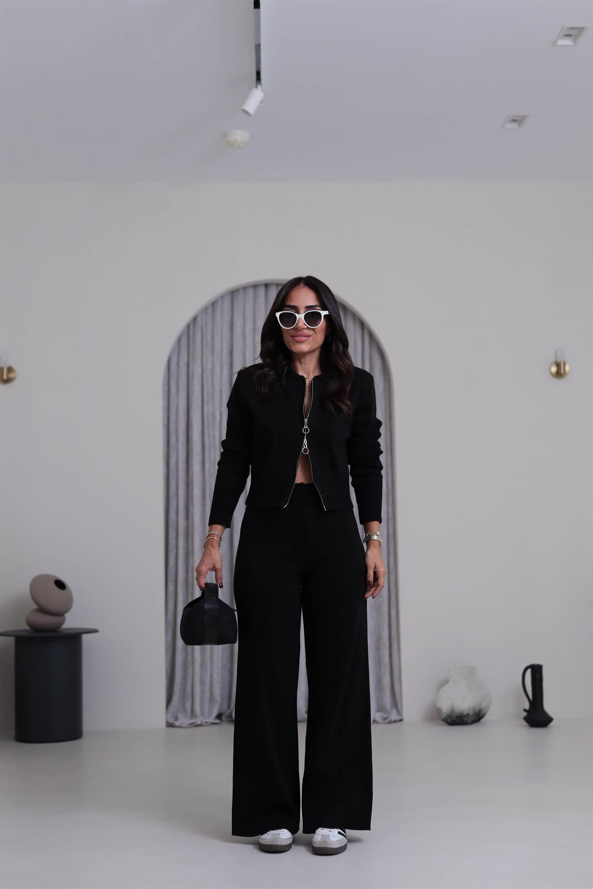 0063 Çift Yön Fermuarlı Polo Yaka Triko Takım SİYAH