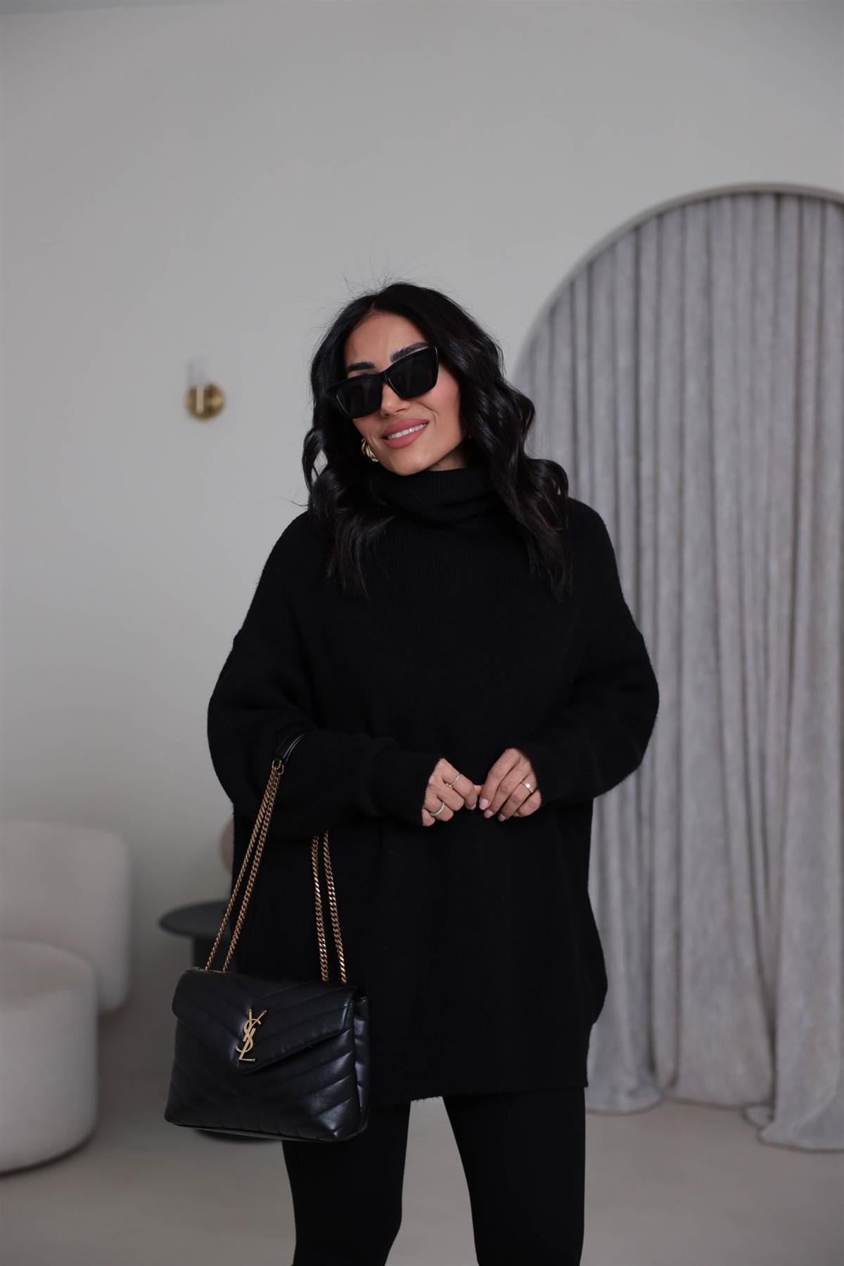 2268 Balıkçı Yaka Uzun Kazak SİYAH