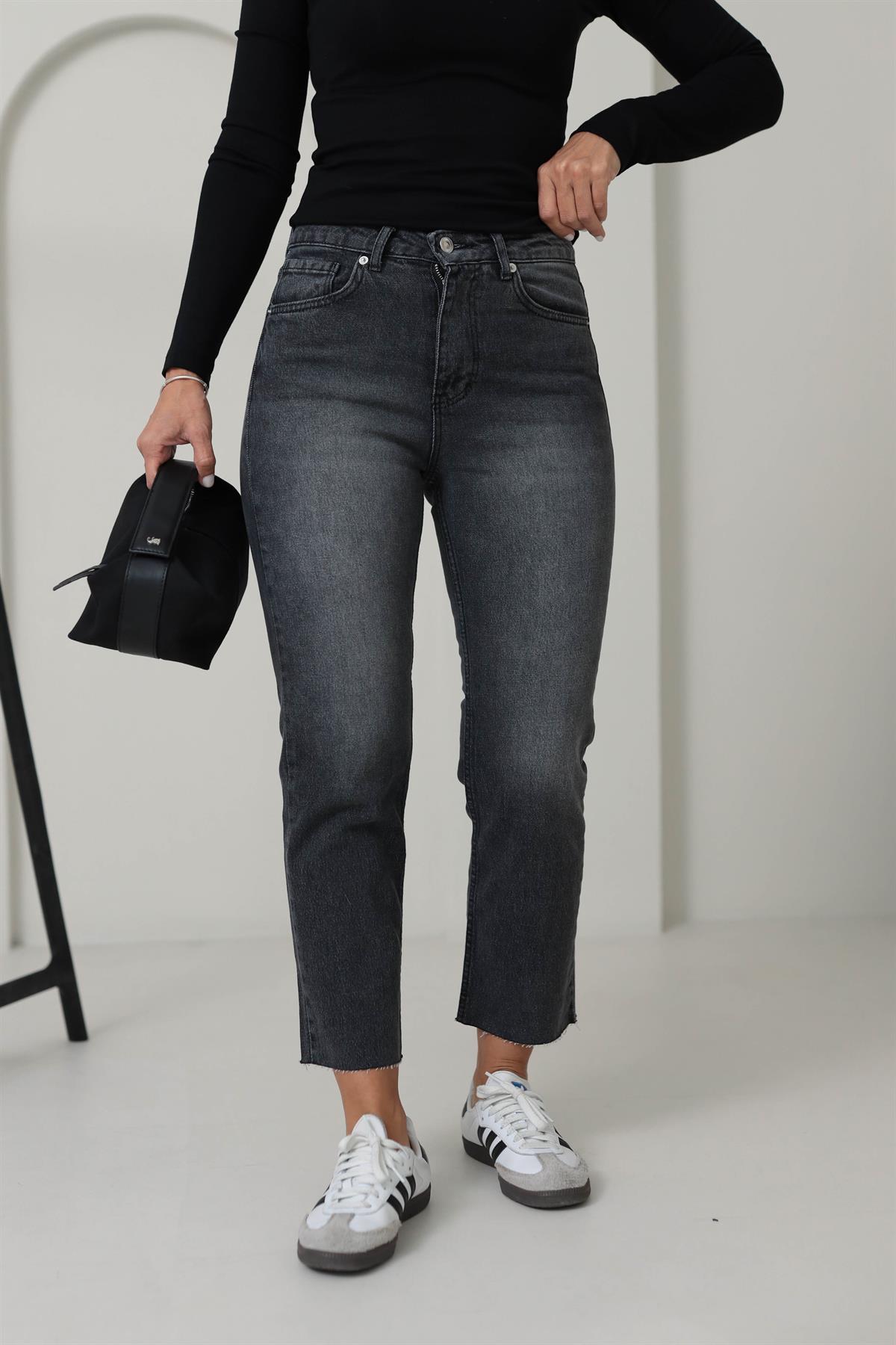 ZA Lazer Kesikli Boyfit Jean ANTRASİT