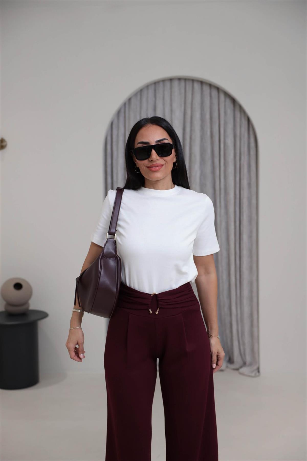 1075 Bisiklet Yaka Pamuklu Basic Tshirt EKRU