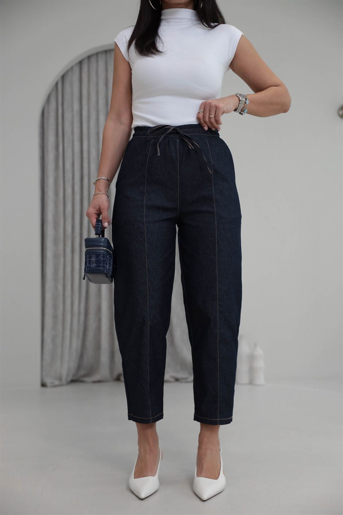 1811 Bel Lastikli Full Likralı Havuç Pantolon LACİVERT