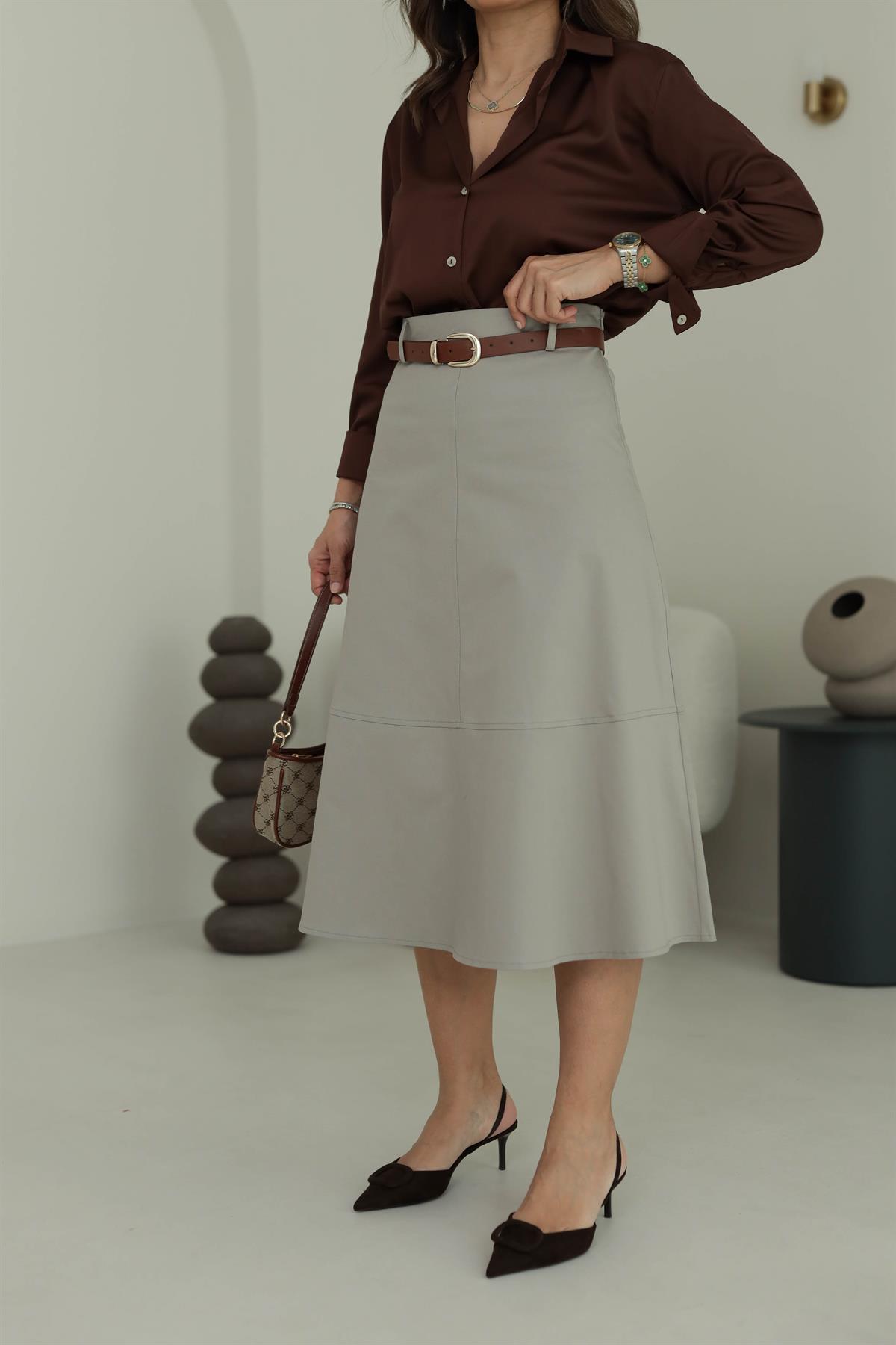 1967 Kemerli Midi Boy Etek OLİVE