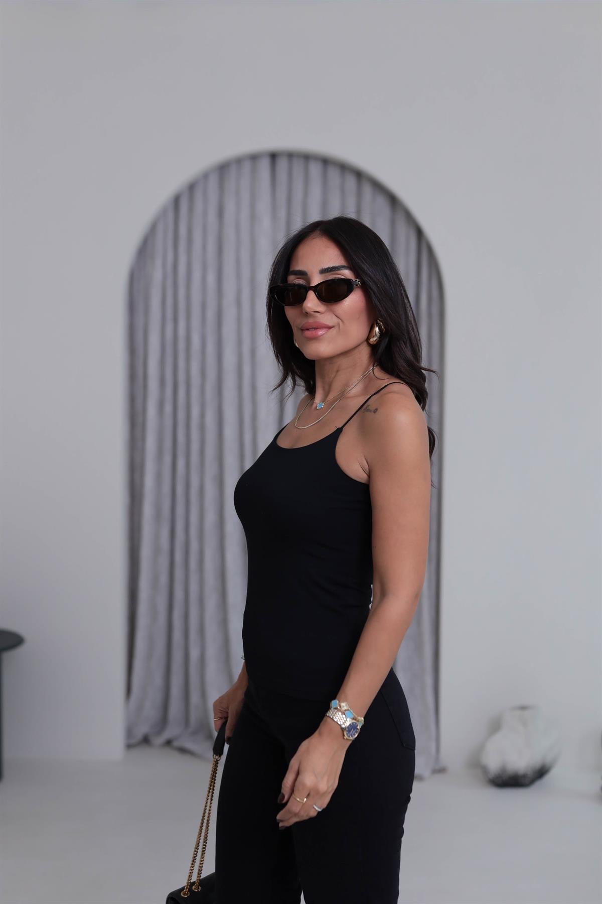 1006 İp Askılı Uzun Atlet SİYAH