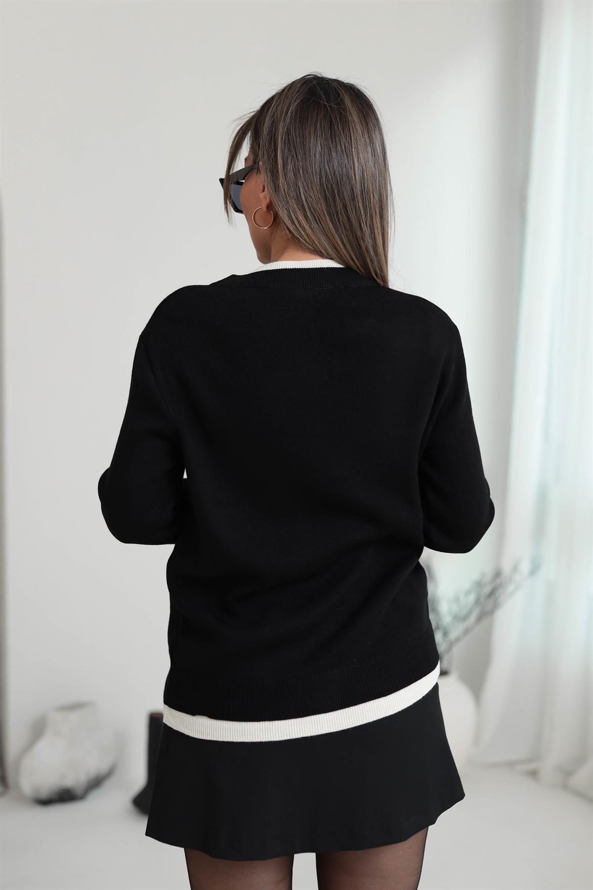 5207 Çift Yaka Düğmeli Hırka SİYAH