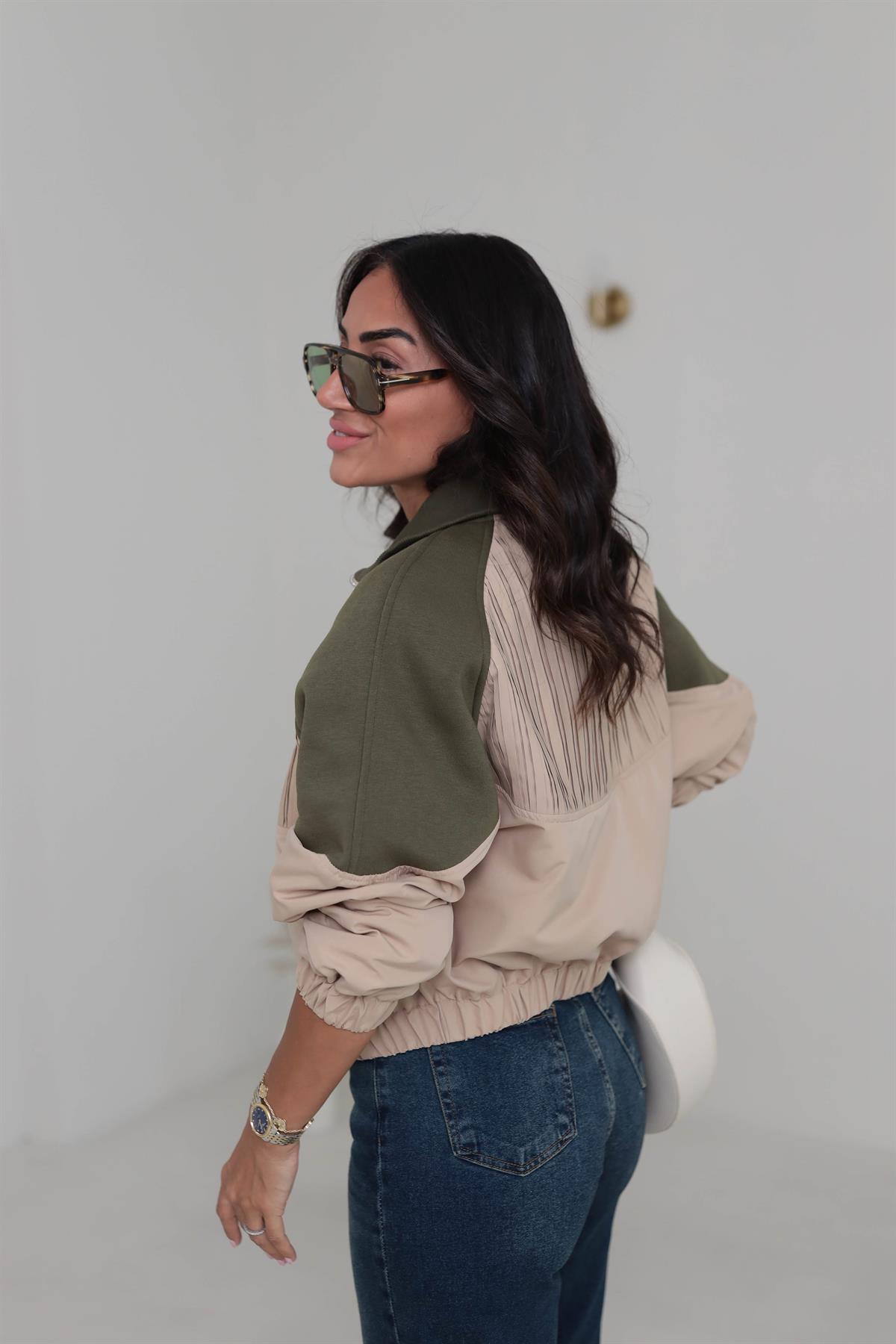 9422 Önü Pile Detaylı Garnili Bomber BEJ