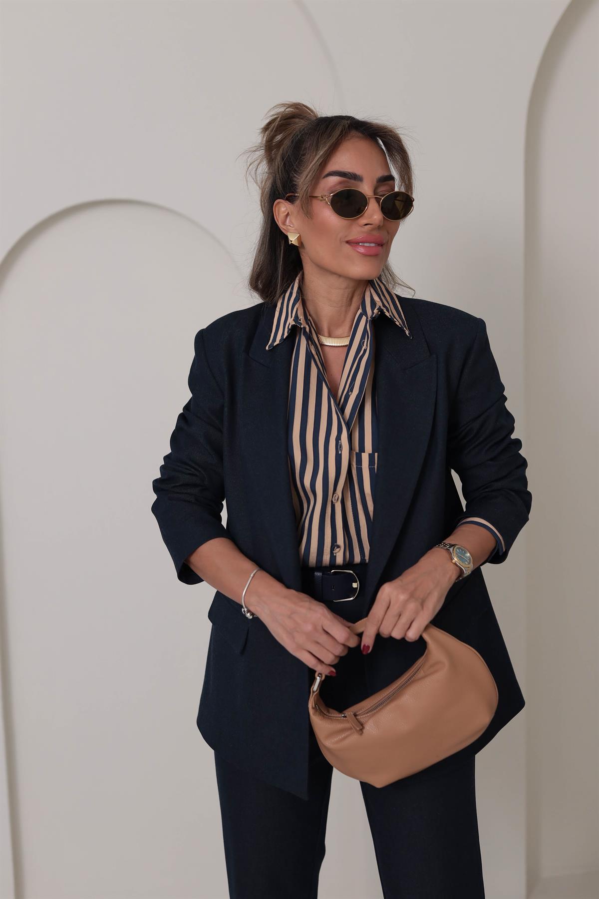 0751 Vatkalı Blazer Ceket LACİVERT