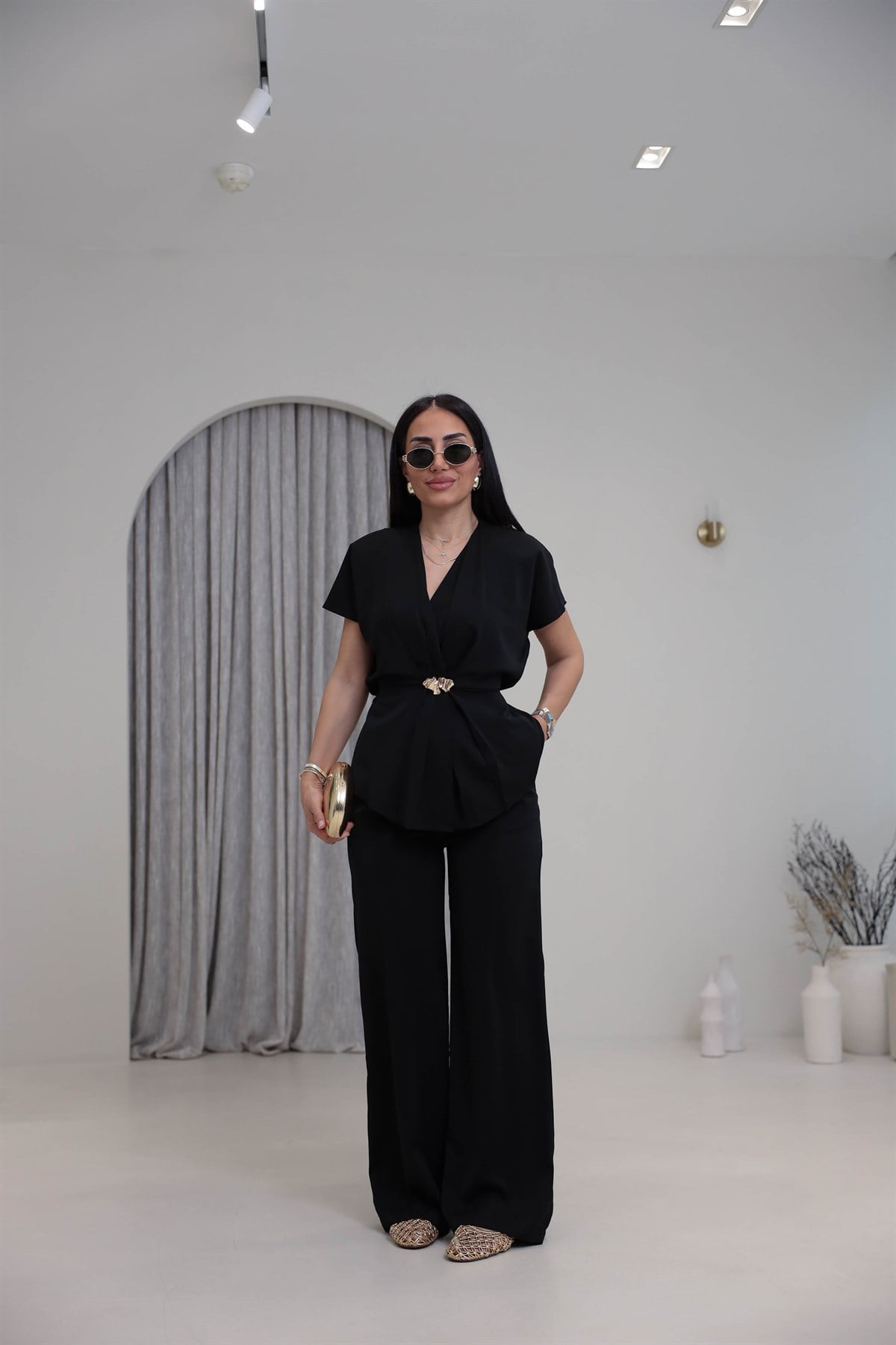 7286 Vatkalı Önü Aksesuarlı Takım SİYAH