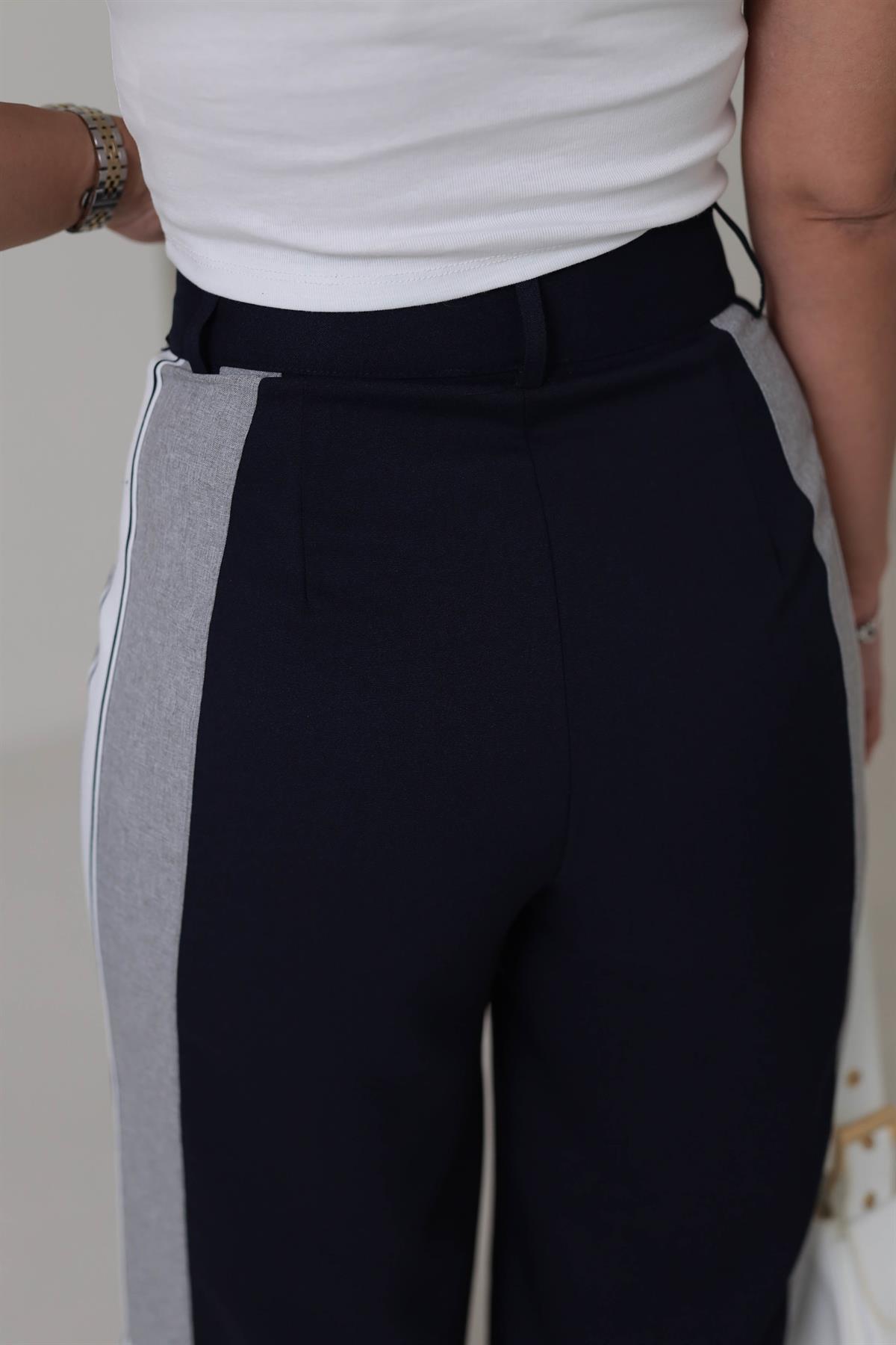 2000 Yanları Şerit Garnili Pantolon LACİVERT