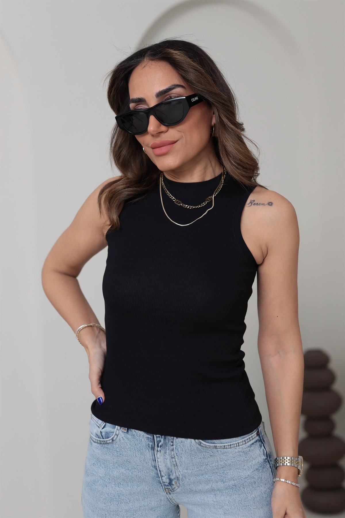 1125 Halter Yaka Pamuklu Atlet SİYAH