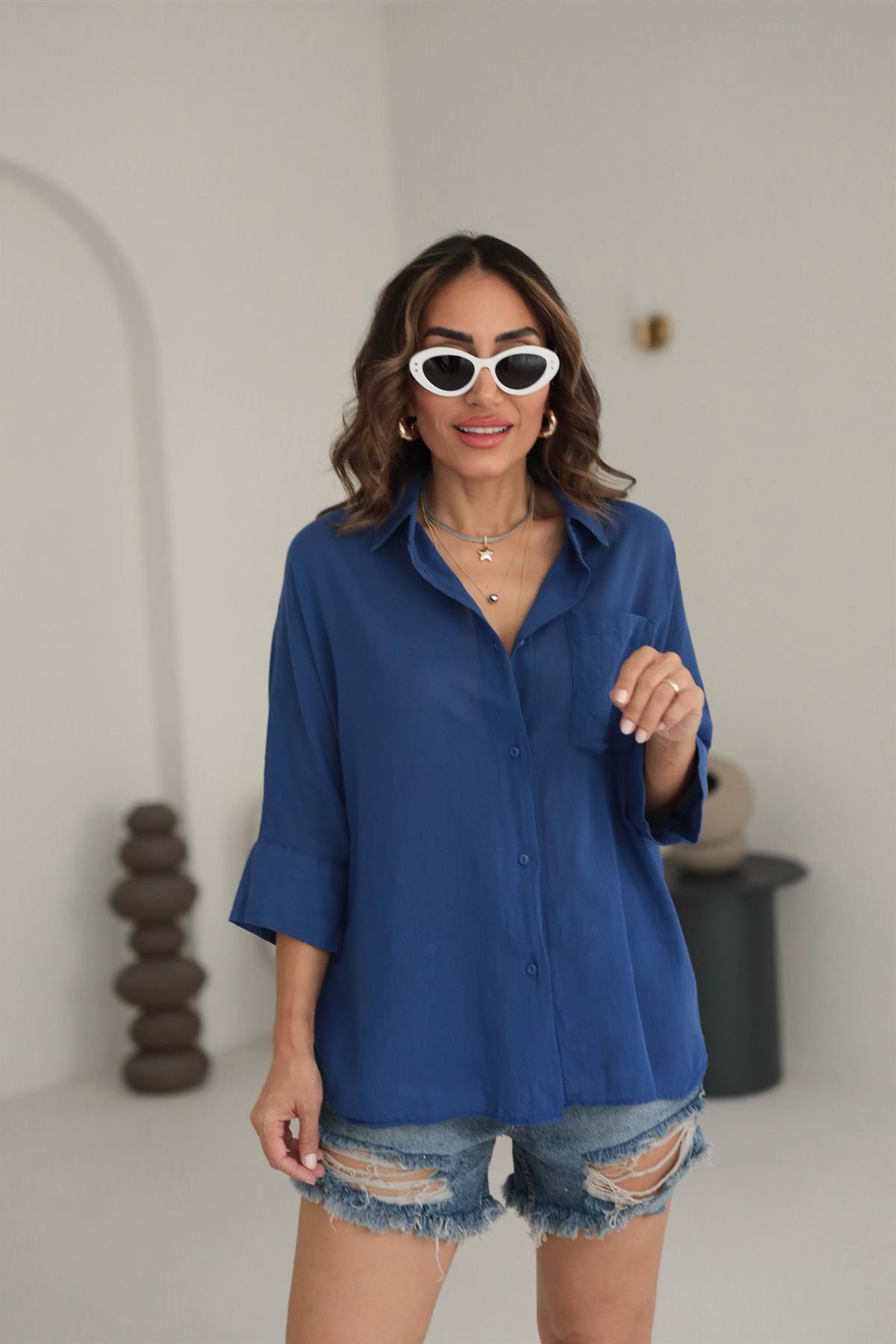 4309 Pamuklu Cep Detaylı Gömlek