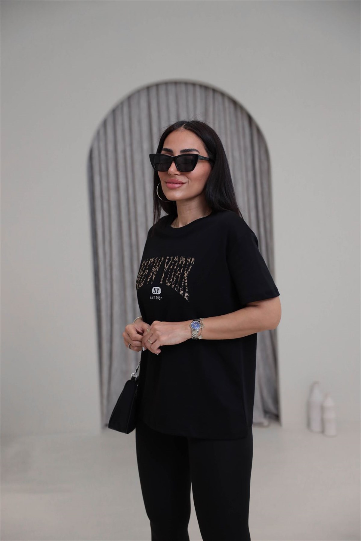 1515 Bisiklet Yaka Newyork Oversize Tshirt SİYAH