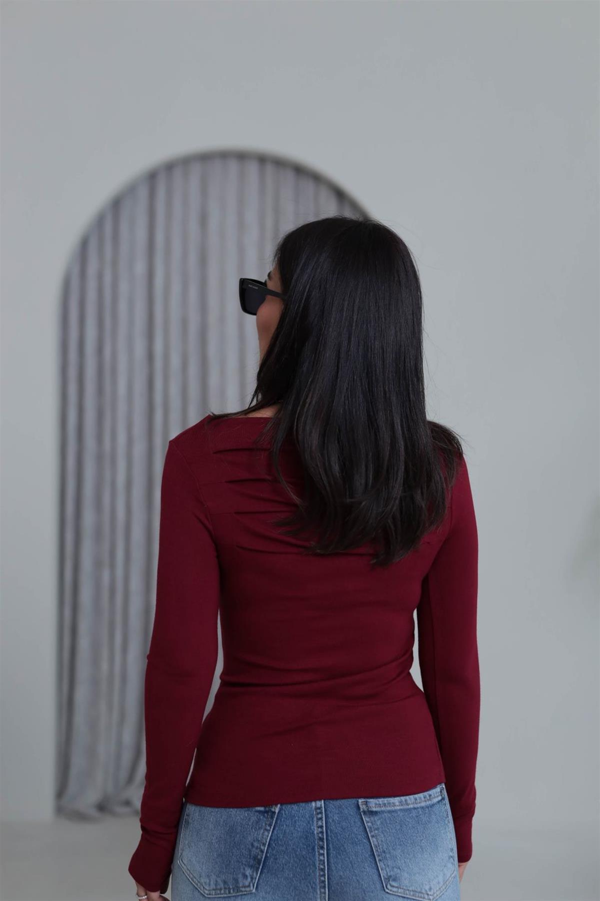 6504 Önü Pileli Viskon Bluz BORDO