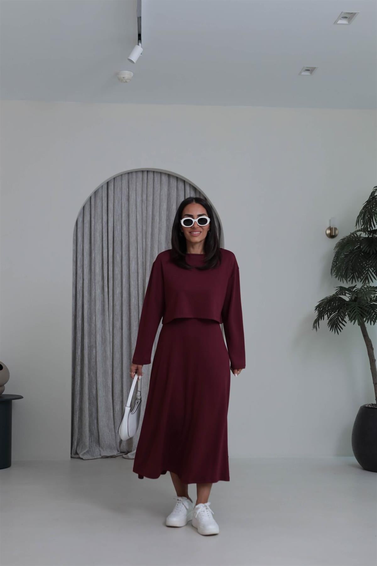 4064 Elbiseli Bluzlu Takım BORDO