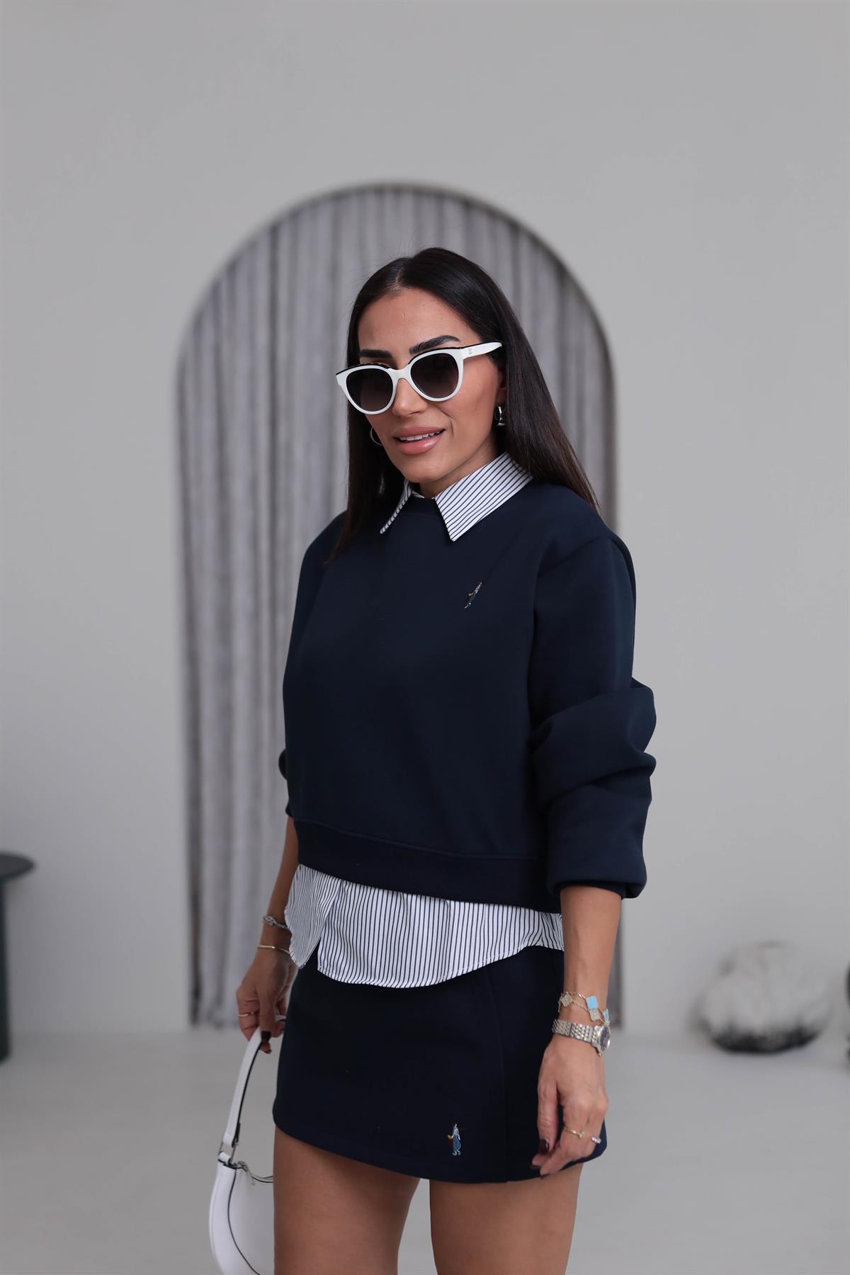 0755 Gömlek Detaylı Sweatshirt LACİVERT