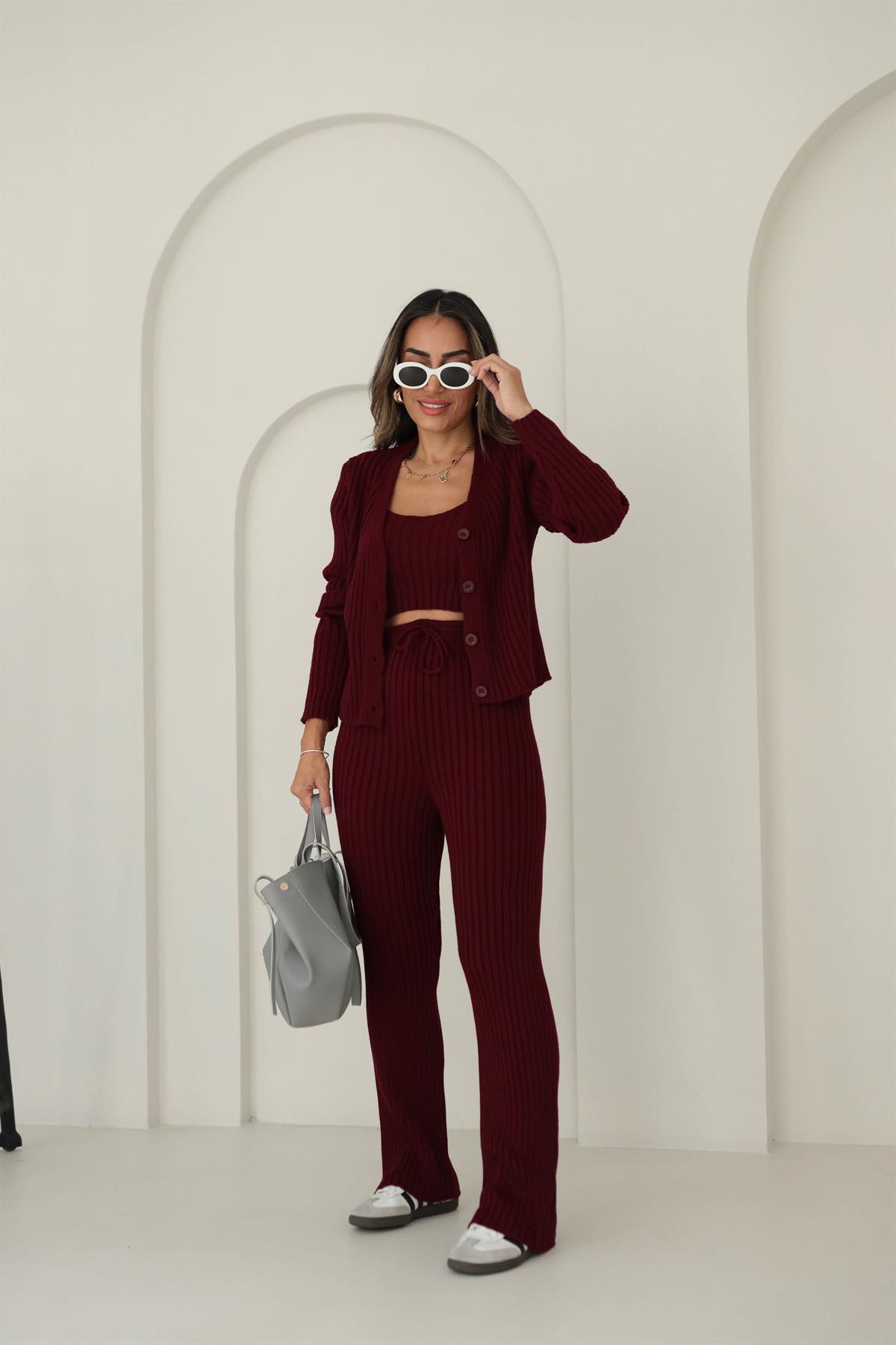 5190 Fitilli Üçlü Triko Takım BORDO
