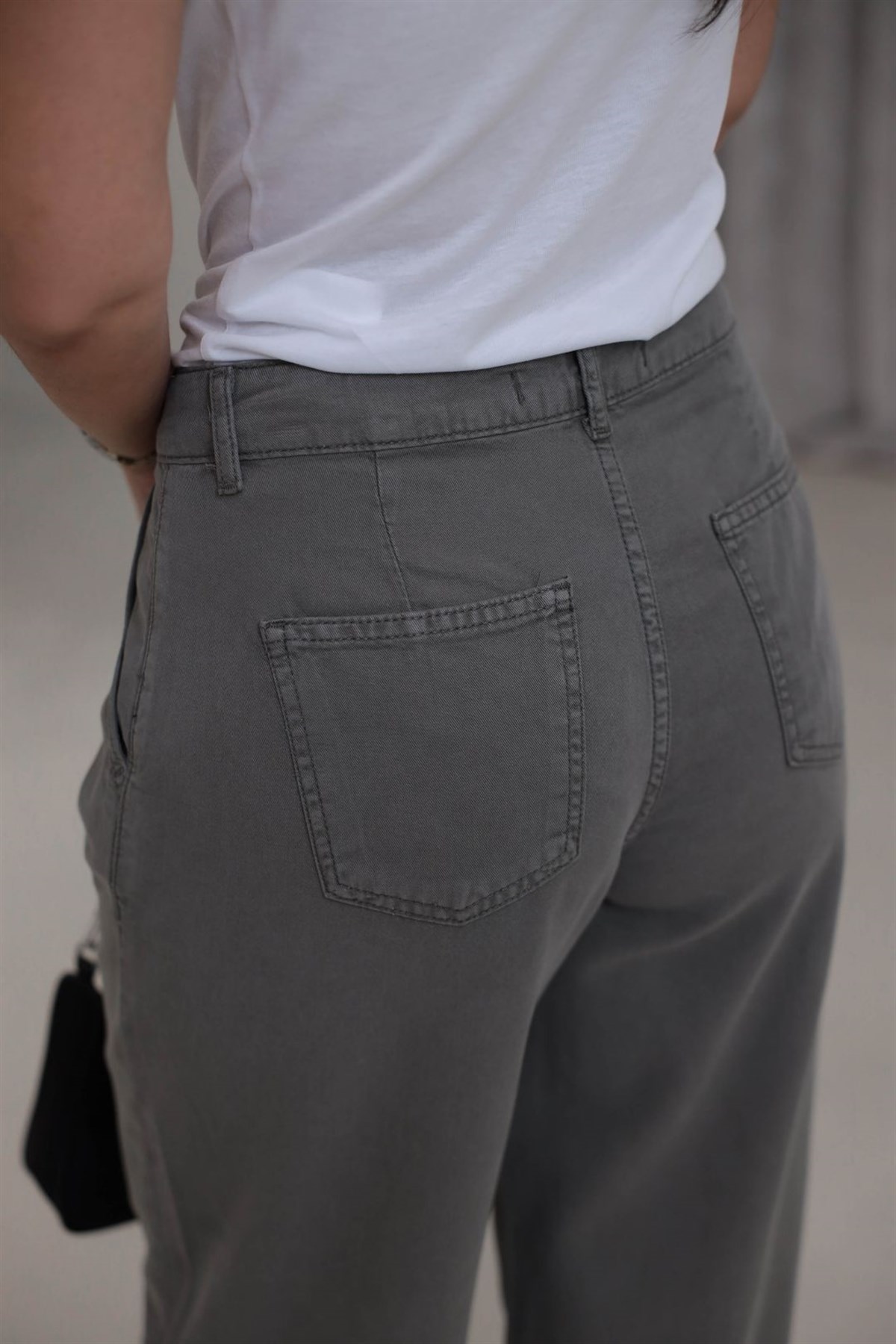 2319 Yüksek Bel Yan Cep Detaylı Tencel Kot Pantolon HAKİ YEŞİL