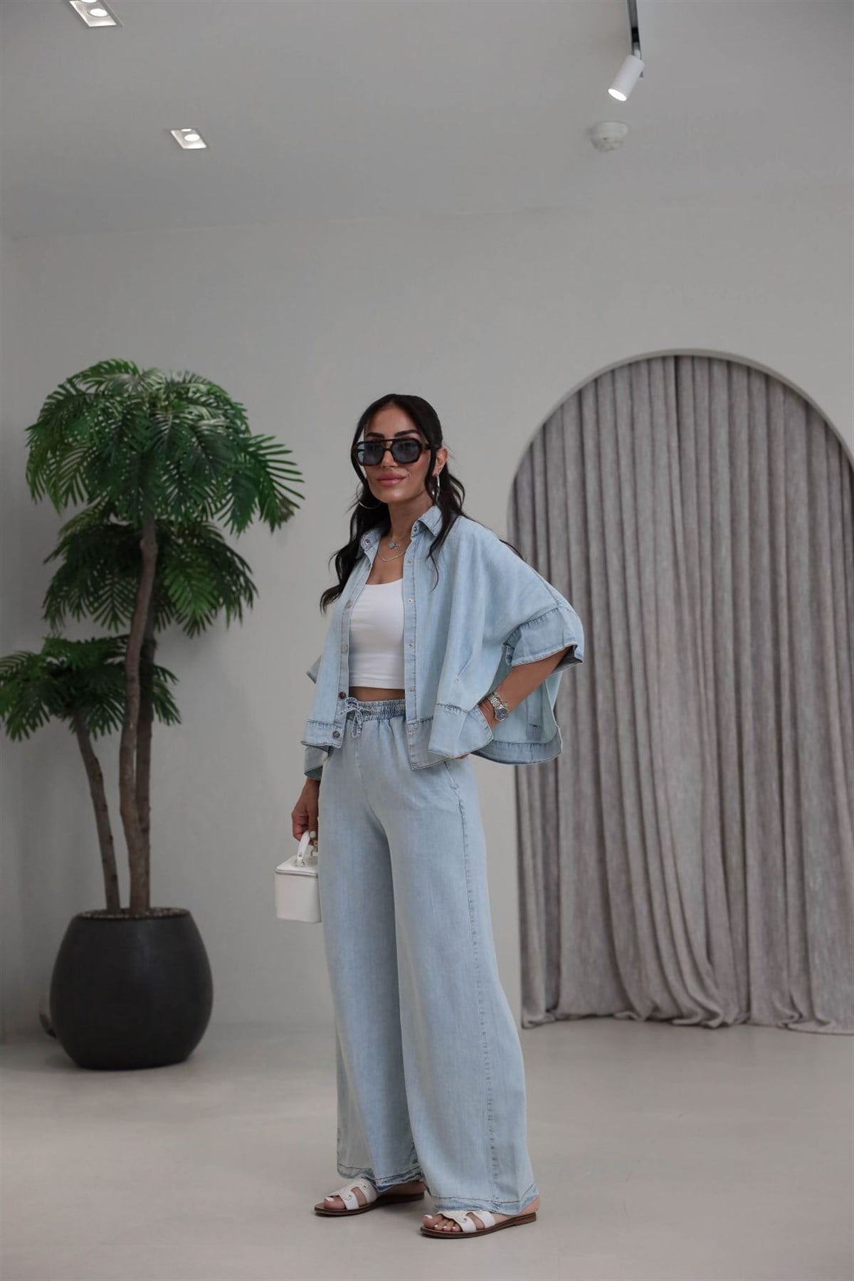4172 Panço Bluzlu Tencel Denim Takım BUZ MAVİ