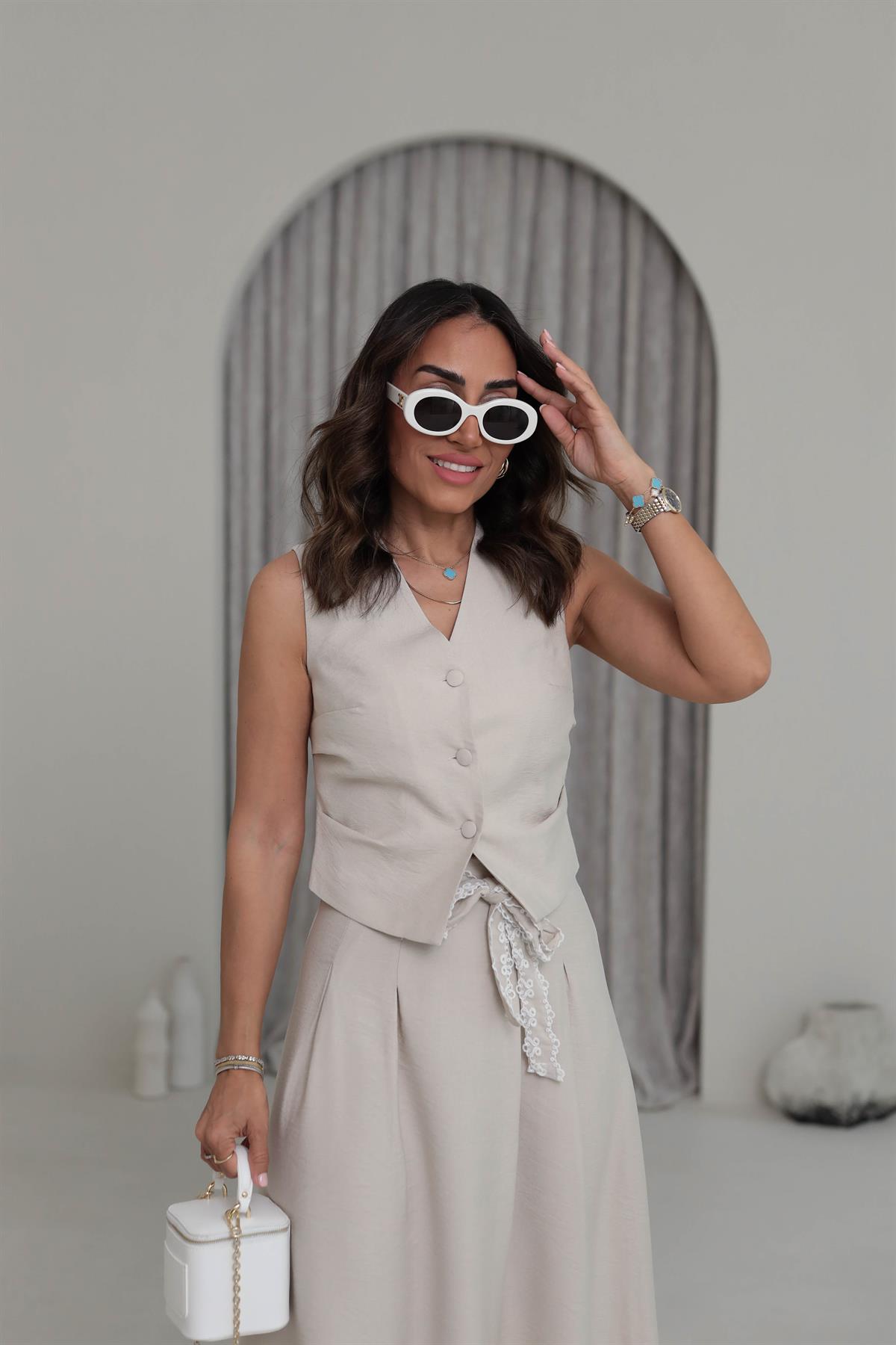 0275 Pensli Yelek & Etek Takım NATURAL