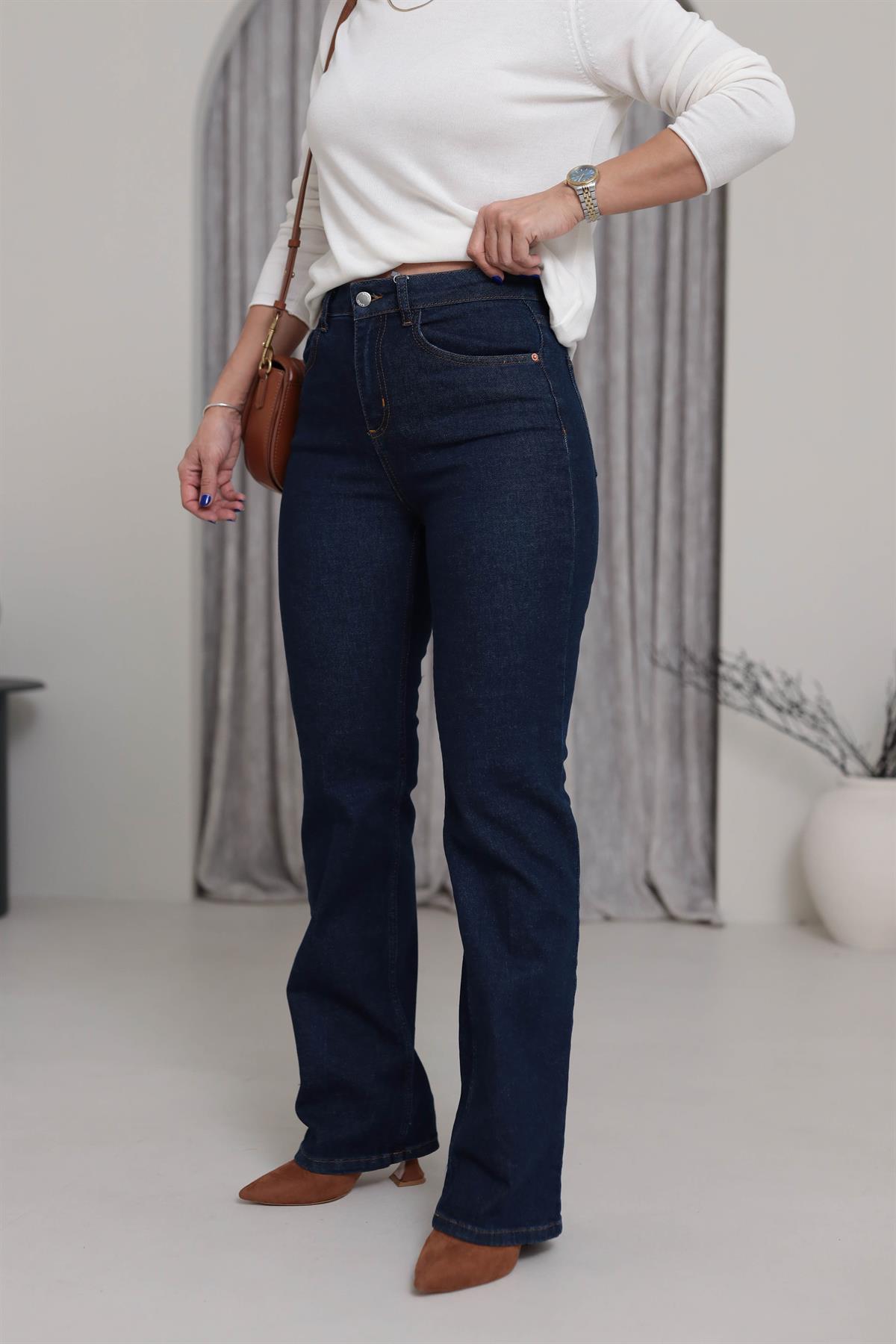 5597 Geniş Paça Likralı Kot Pantolon LACİVERT