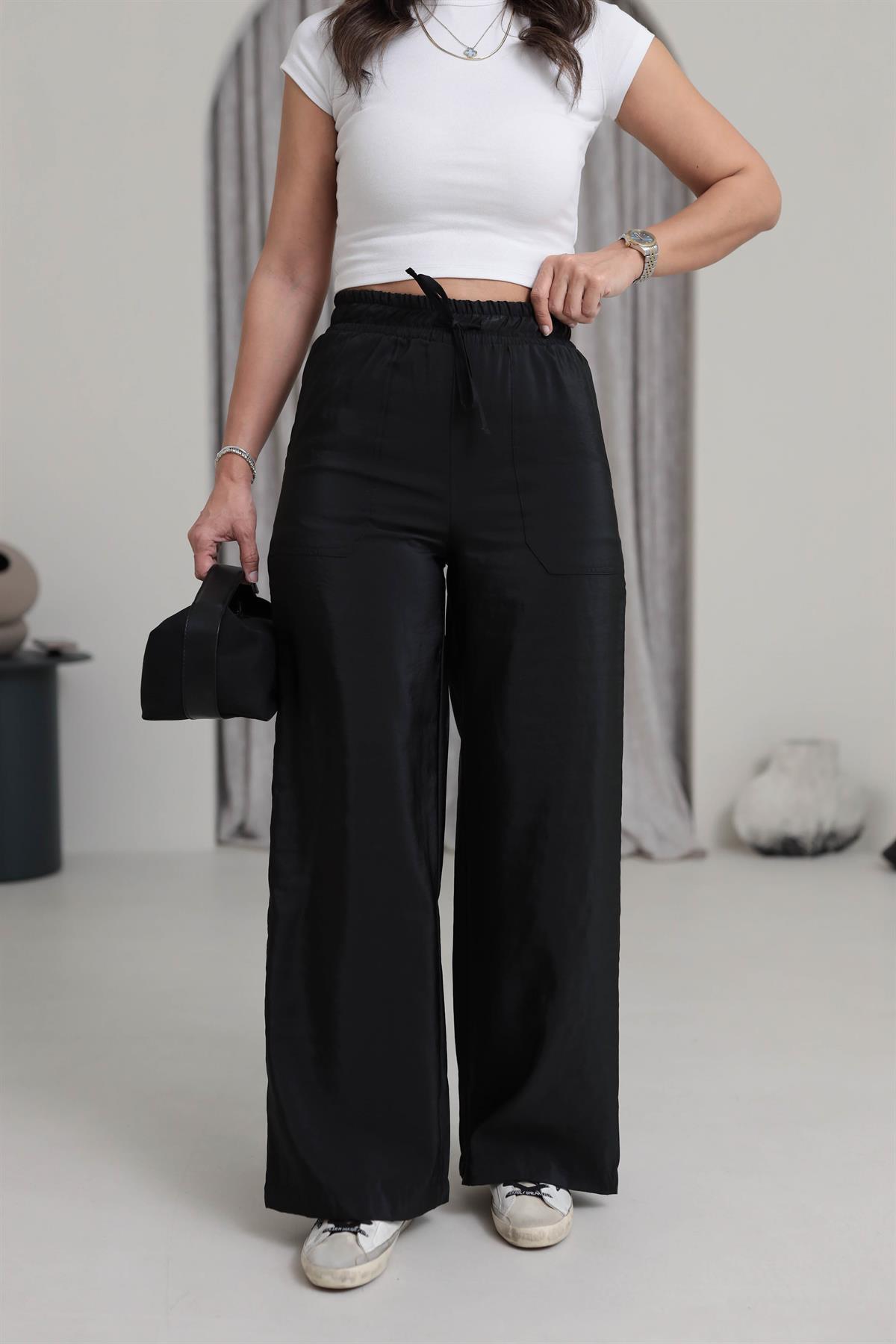 7010 Bel Lastikli Rahat Pantolon SİYAH