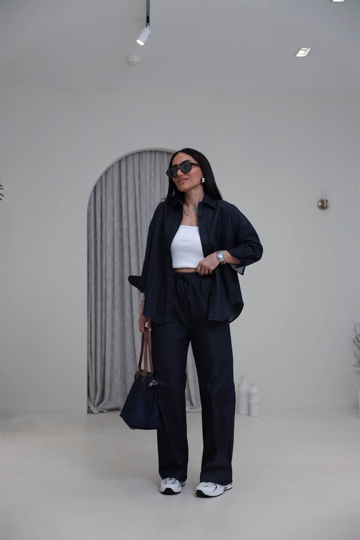 3012 Likralı Gömlekli Kot Takım LACİVERT