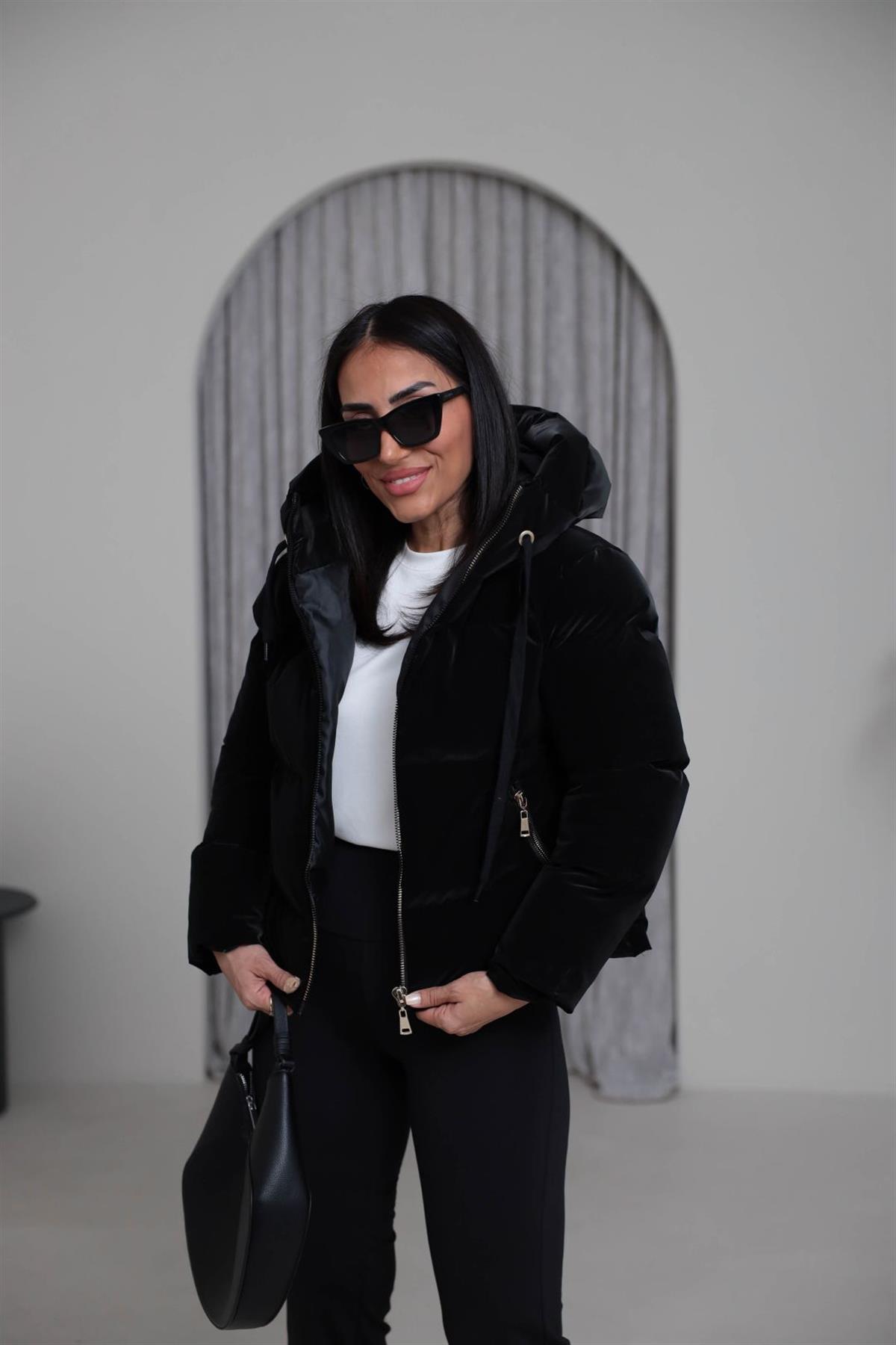 2285 Mat Dokulu Şişme Mont SİYAH