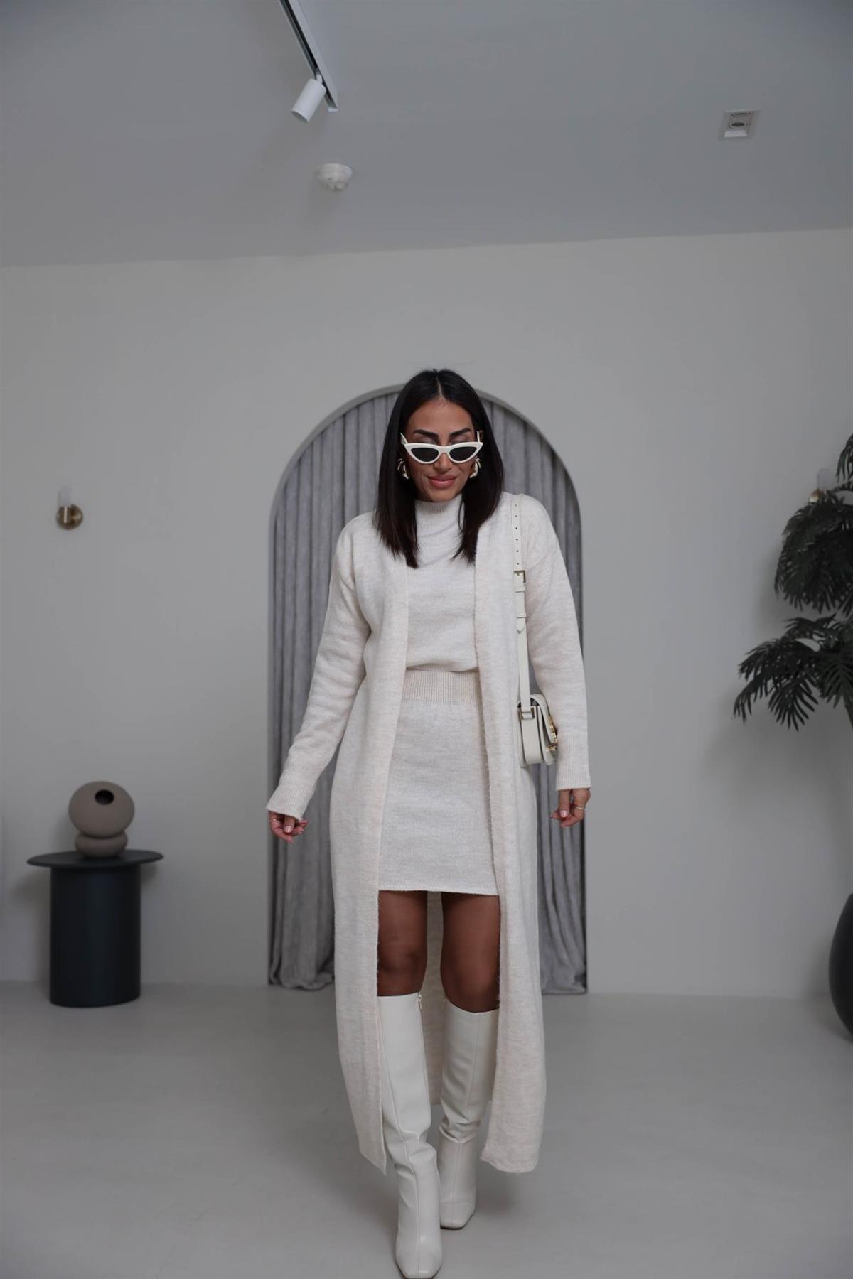 5245 Bluz Etek Hırkalı Takım KREM