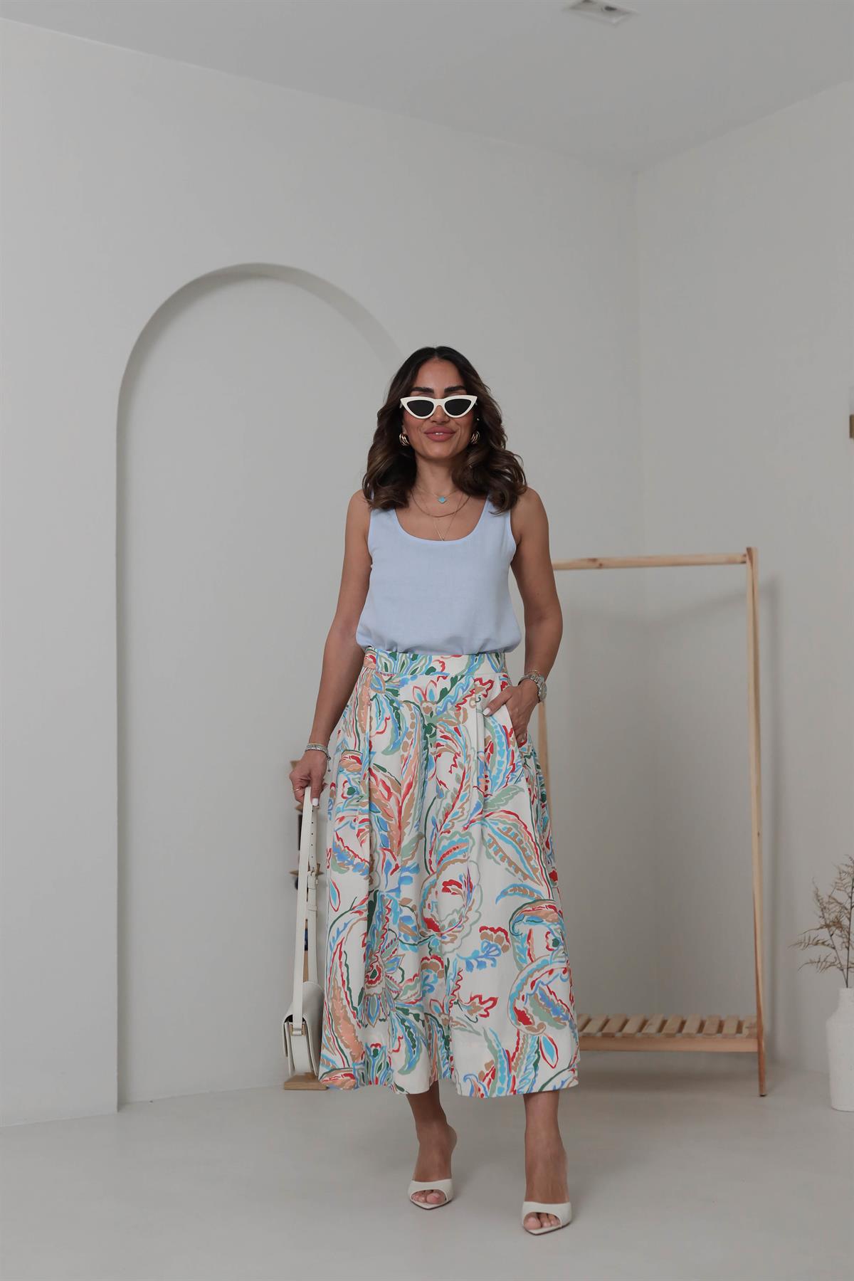 6840 Desenli Midi Boy Etek RENKLİ
