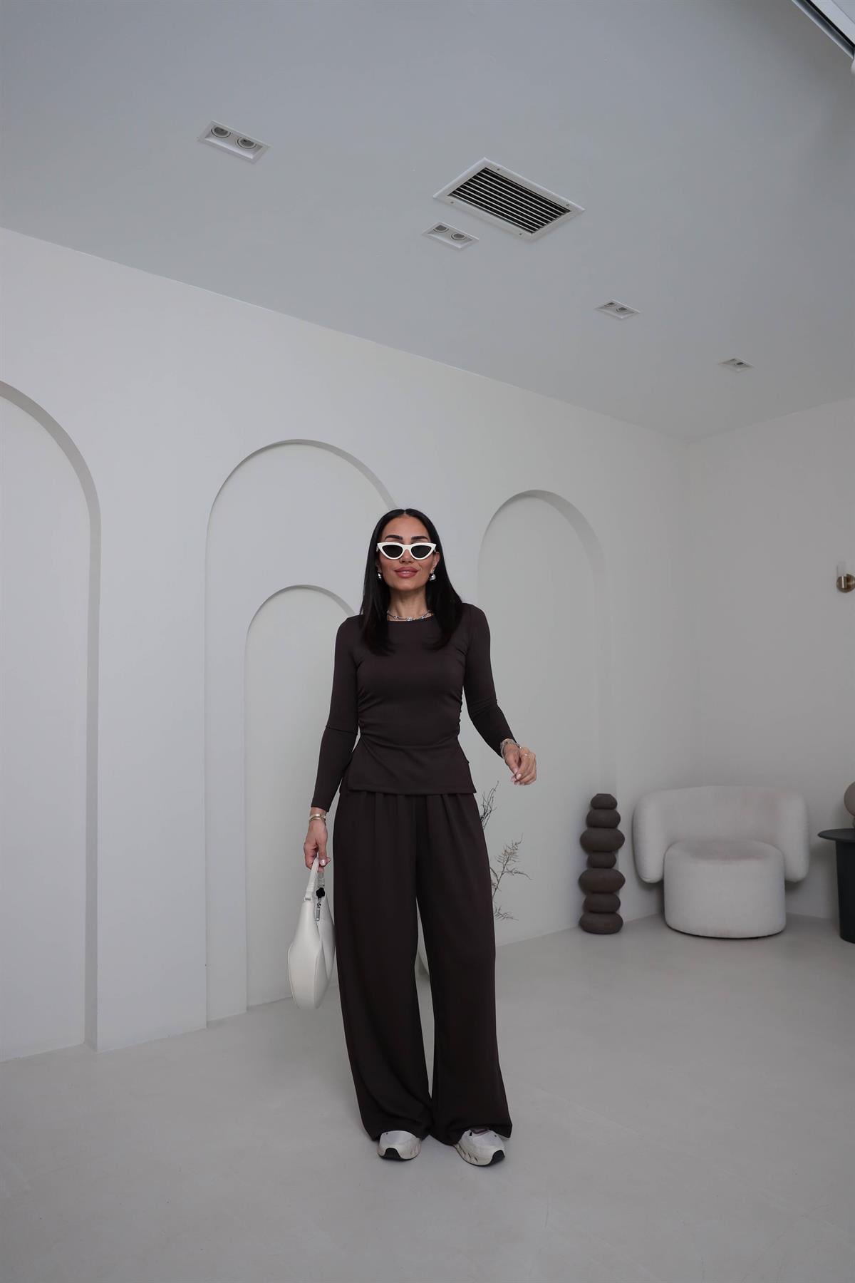 1181 Bel Büzgülü Modal Salaş Takım KAHVE