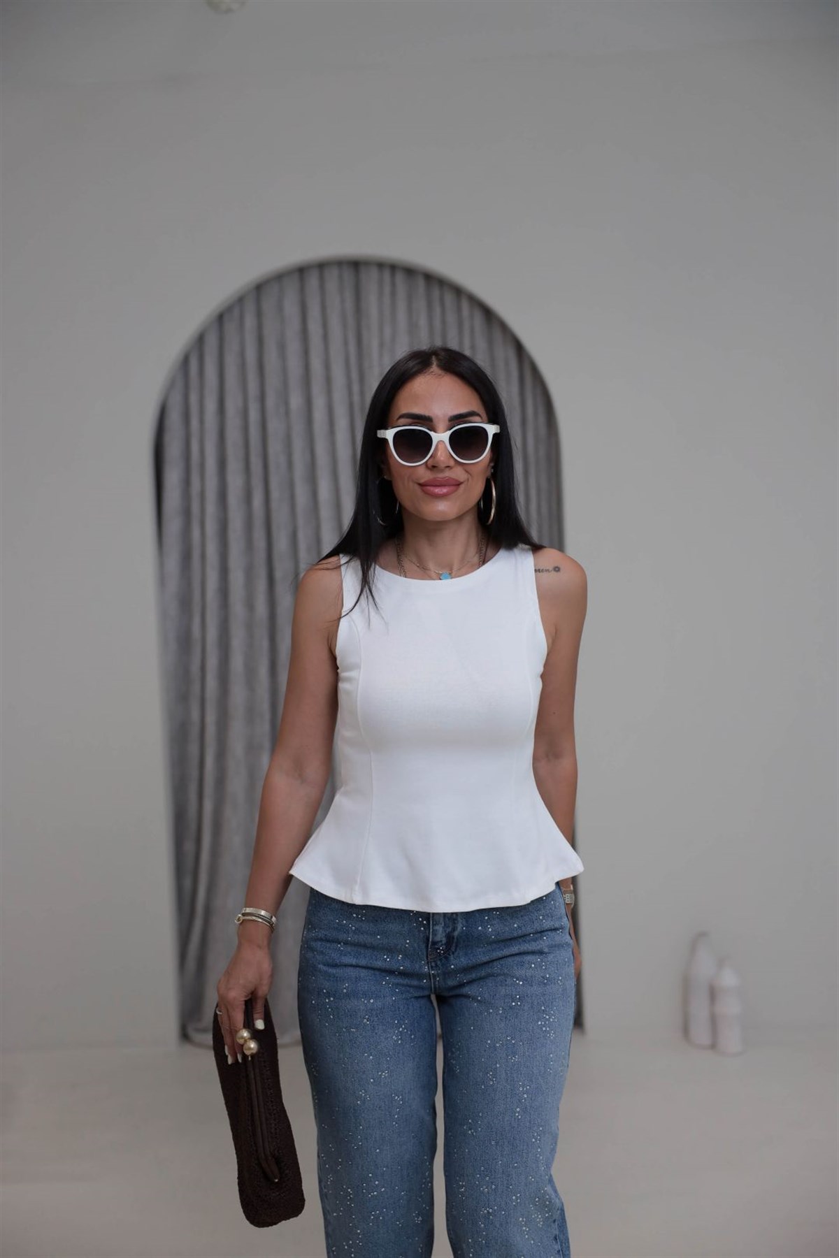 1919 Bisiklet Yaka Peplum Bluz EKRU