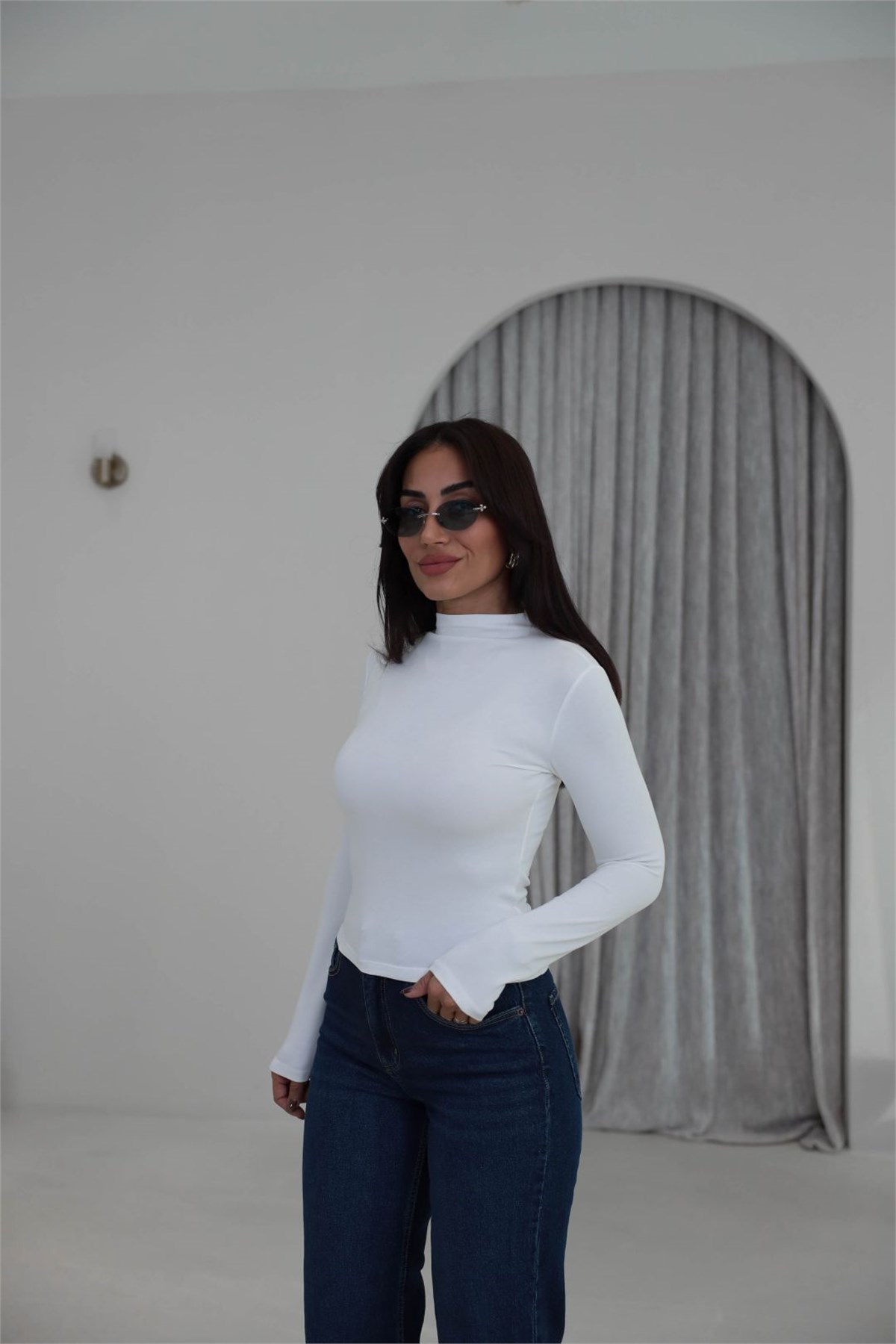 3244 Oys Model Balıkçı Yaka Modal Bluz BEYAZ