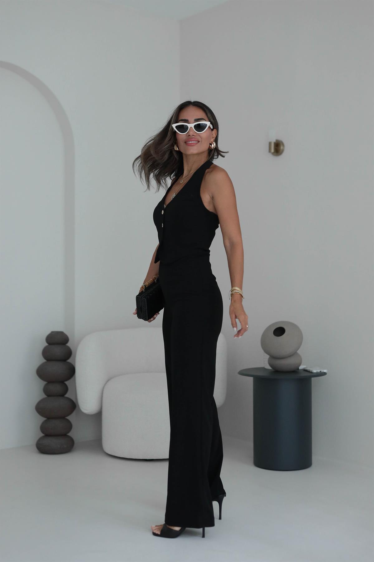 5276 Gold Düğmeli Boyundan Geçişli Tulum