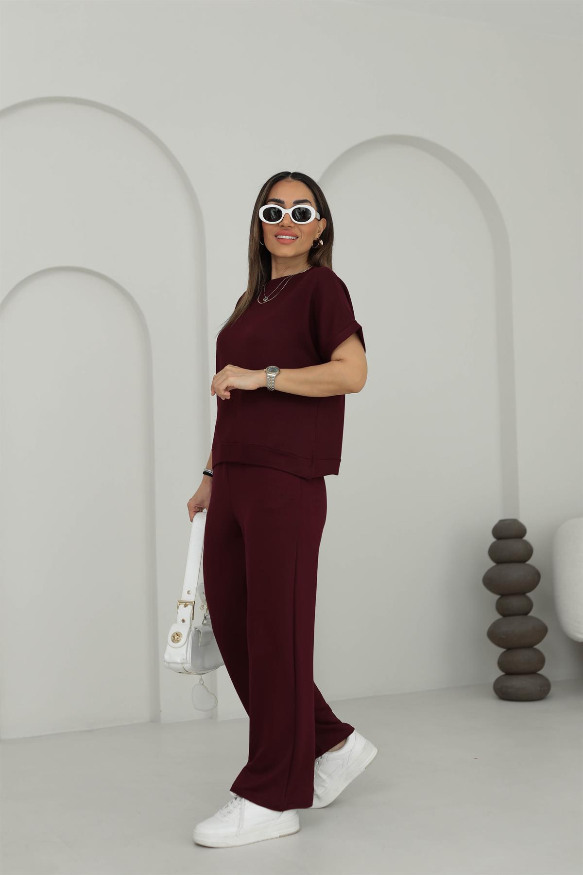 3183 Kısa Kol Modal Takım BORDO