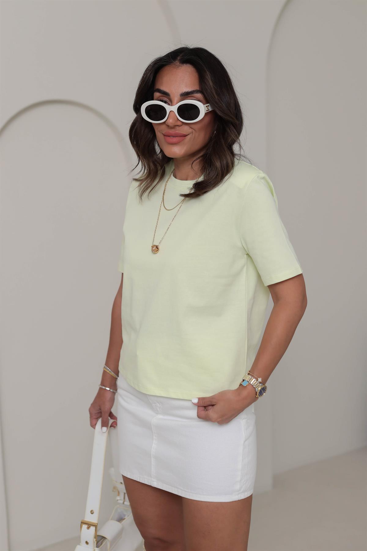 6743 Vatkalı Pamuklu Tshirt LİME