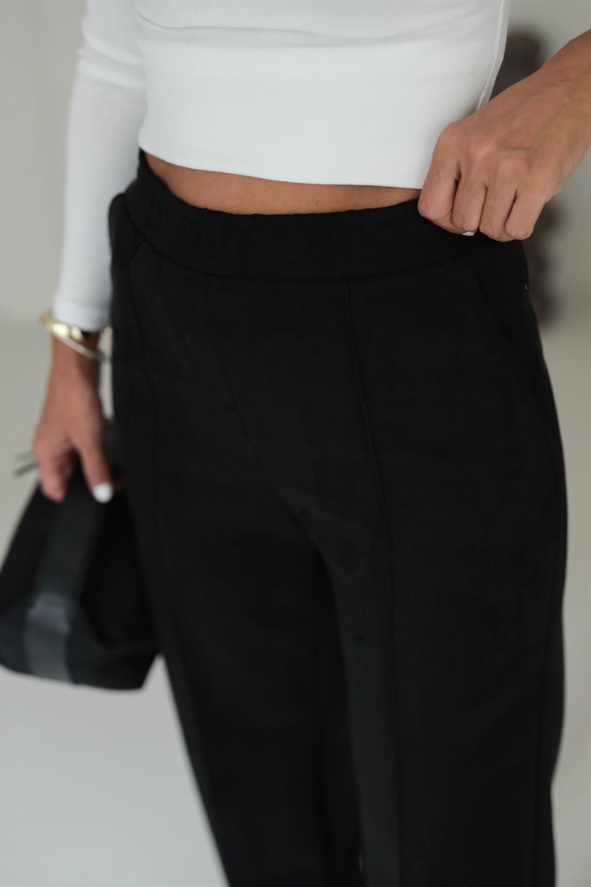 6632 Bel Lastikli Bol Nubuk Pantolon